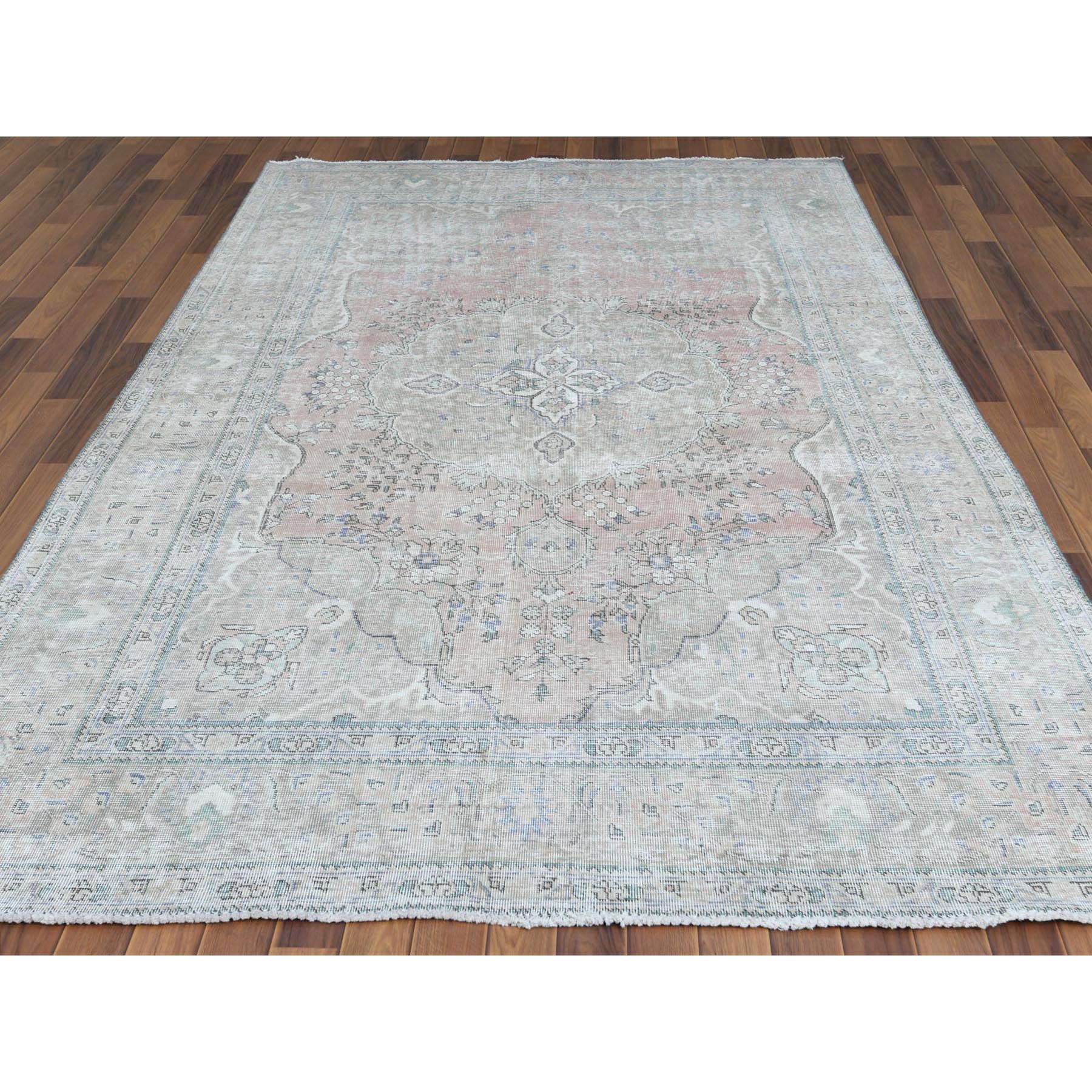 6'2"x9'7" Red Clean Natural Wool Shabby Chic Distressed Old Persian Tabriz Medallion Design Hand Knotted Oriental Rug Sh60186