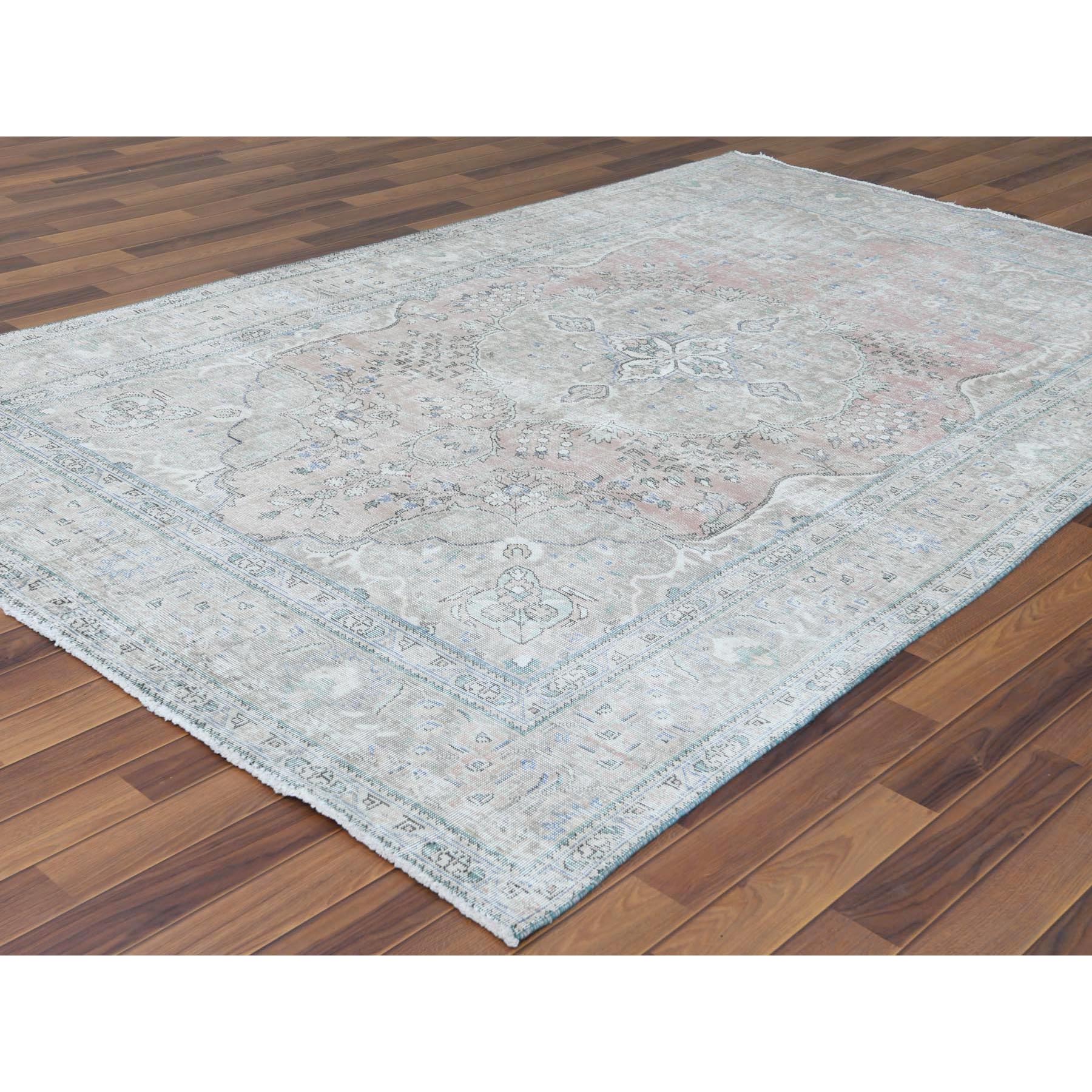 6'2"x9'7" Red Clean Natural Wool Shabby Chic Distressed Old Persian Tabriz Medallion Design Hand Knotted Oriental Rug Sh60186