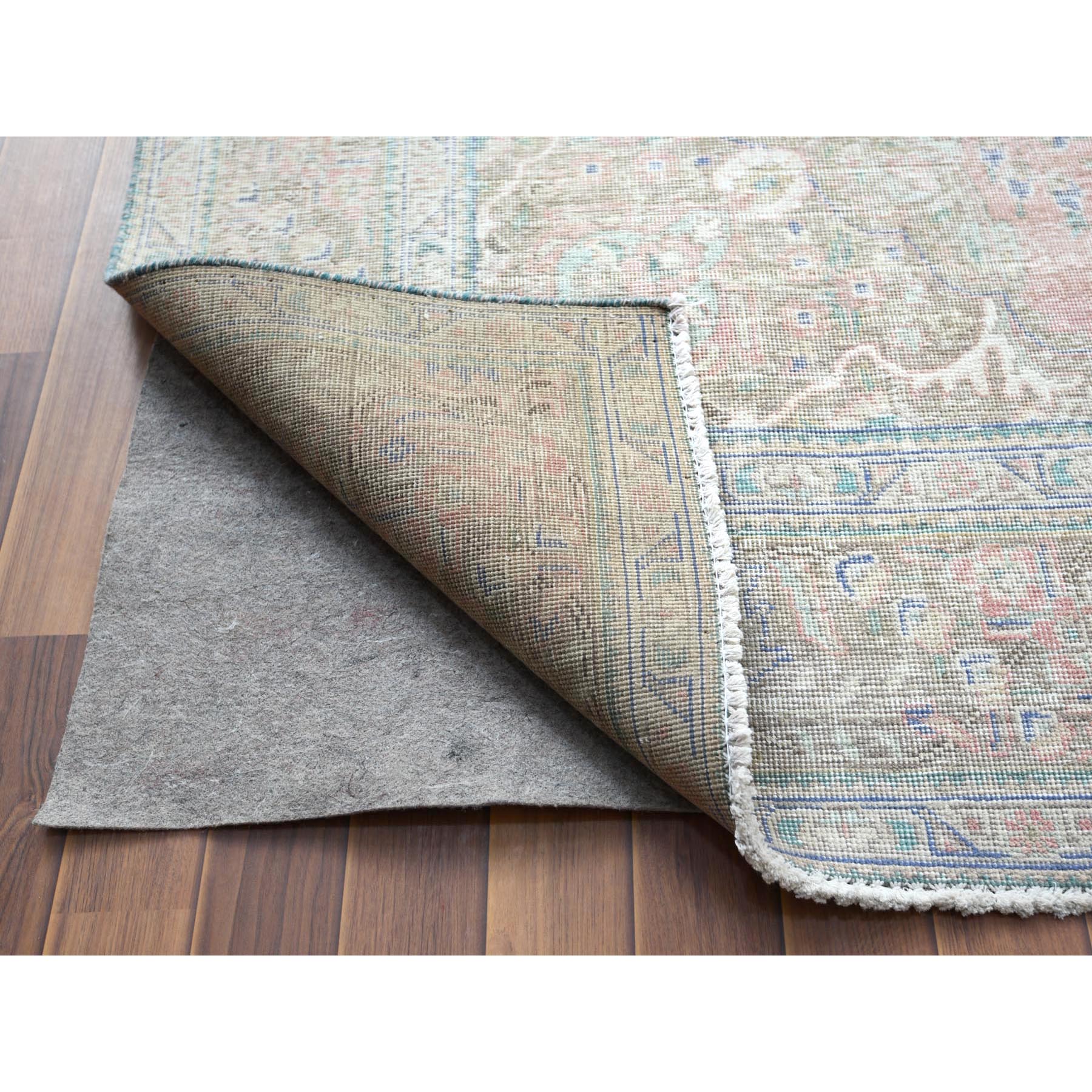 6'2"x9'7" Red Clean Natural Wool Shabby Chic Distressed Old Persian Tabriz Medallion Design Hand Knotted Oriental Rug Sh60186