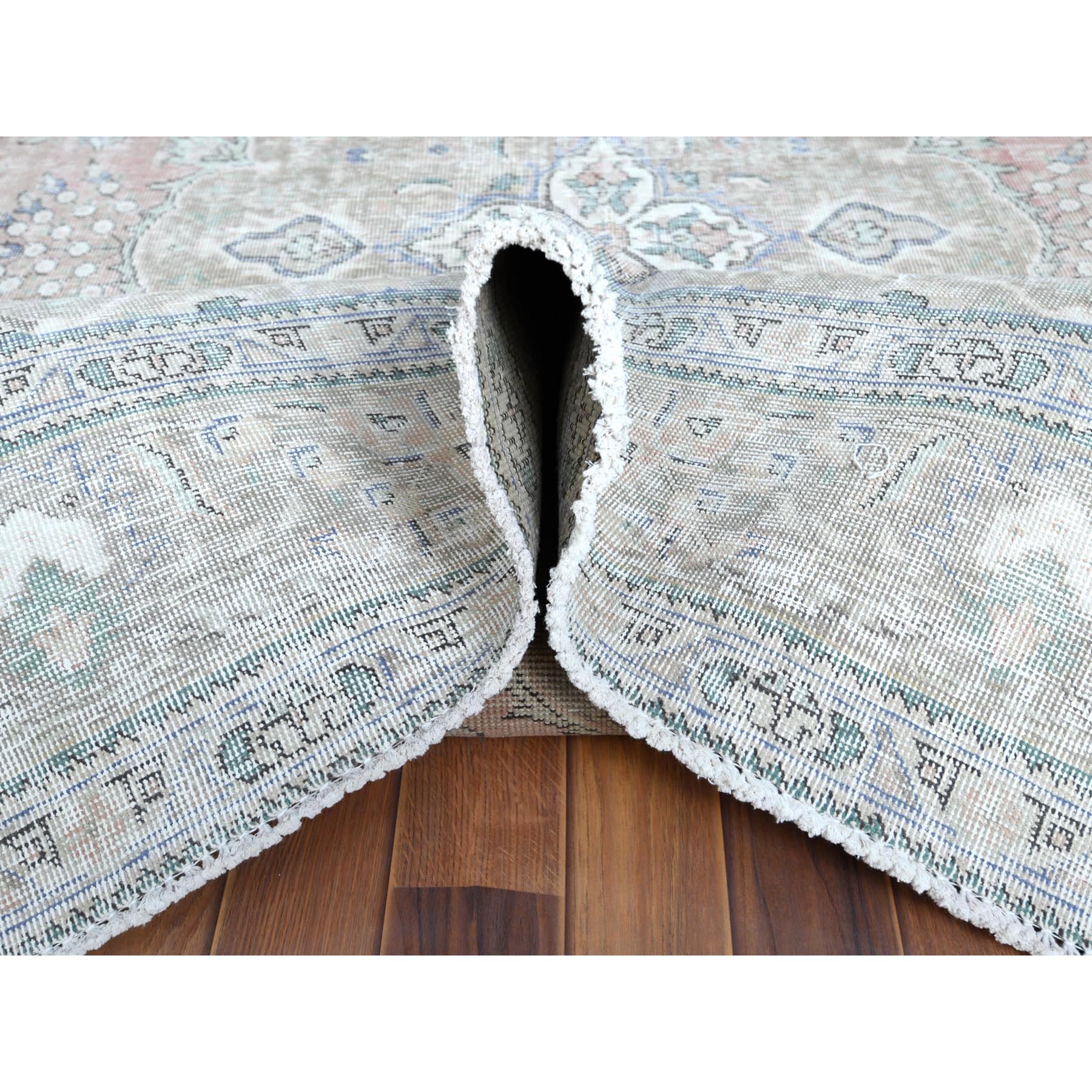 6'2"x9'7" Red Clean Natural Wool Shabby Chic Distressed Old Persian Tabriz Medallion Design Hand Knotted Oriental Rug Sh60186