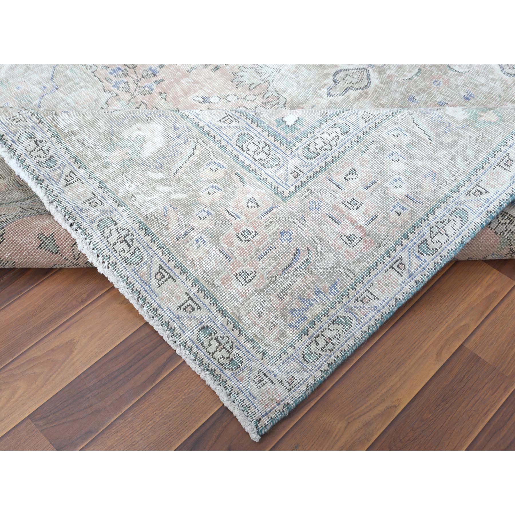 6'2"x9'7" Red Clean Natural Wool Shabby Chic Distressed Old Persian Tabriz Medallion Design Hand Knotted Oriental Rug Sh60186