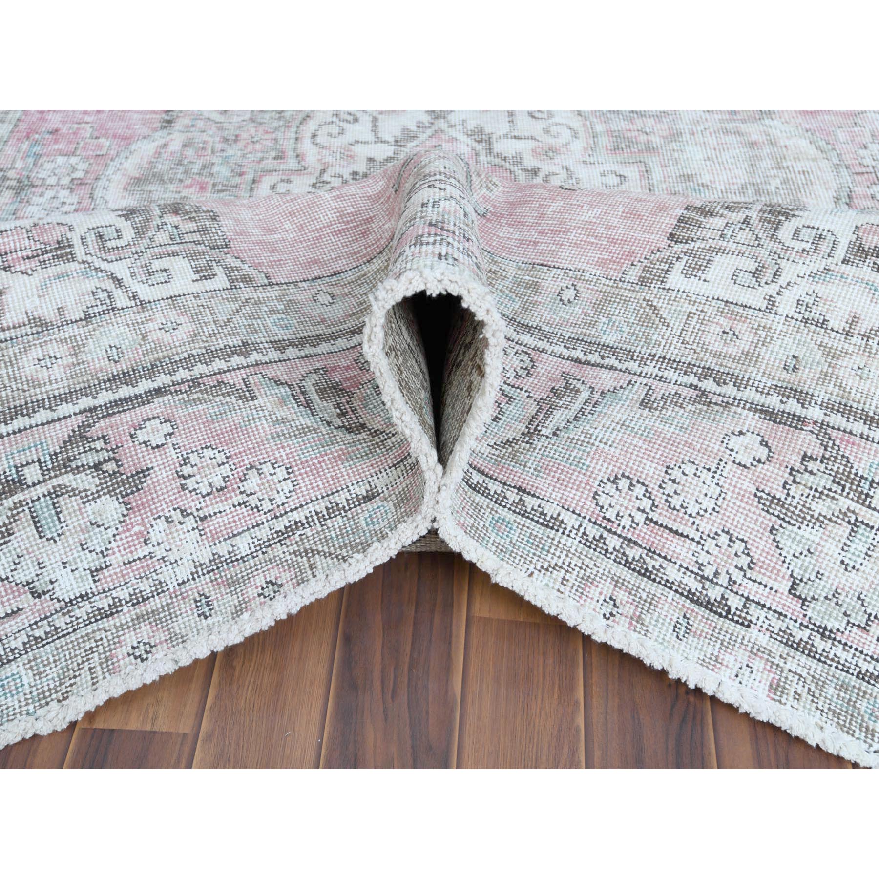 6'4"x9'6" Red Clean Natural Wool Bohemian Distressed Old Persian Tabriz Medallion Design Hand Knotted Oriental Rug
Sh60187