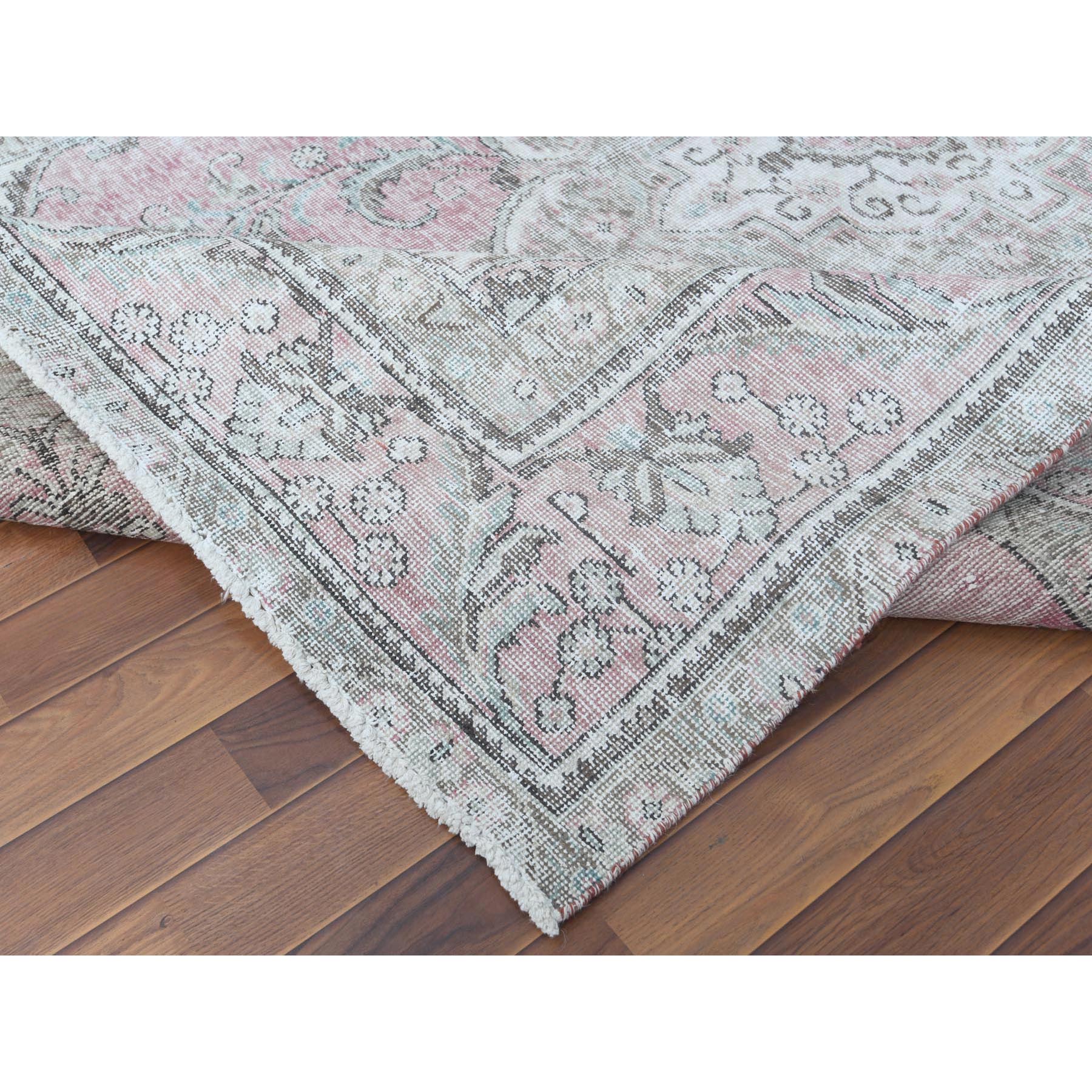 6'4"x9'6" Red Clean Natural Wool Bohemian Distressed Old Persian Tabriz Medallion Design Hand Knotted Oriental Rug
Sh60187