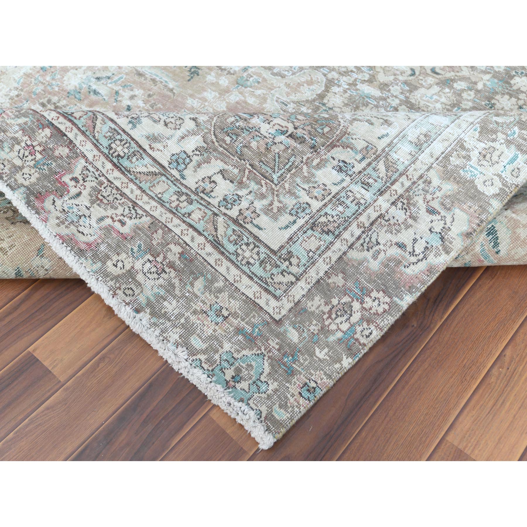 5'10"x9'5" Red Clean Pure Wool Bohemian Worn Down Vintage Look Persian Tabriz Medallion Design Distressed Hand Knotted Oriental Rug Sh60193