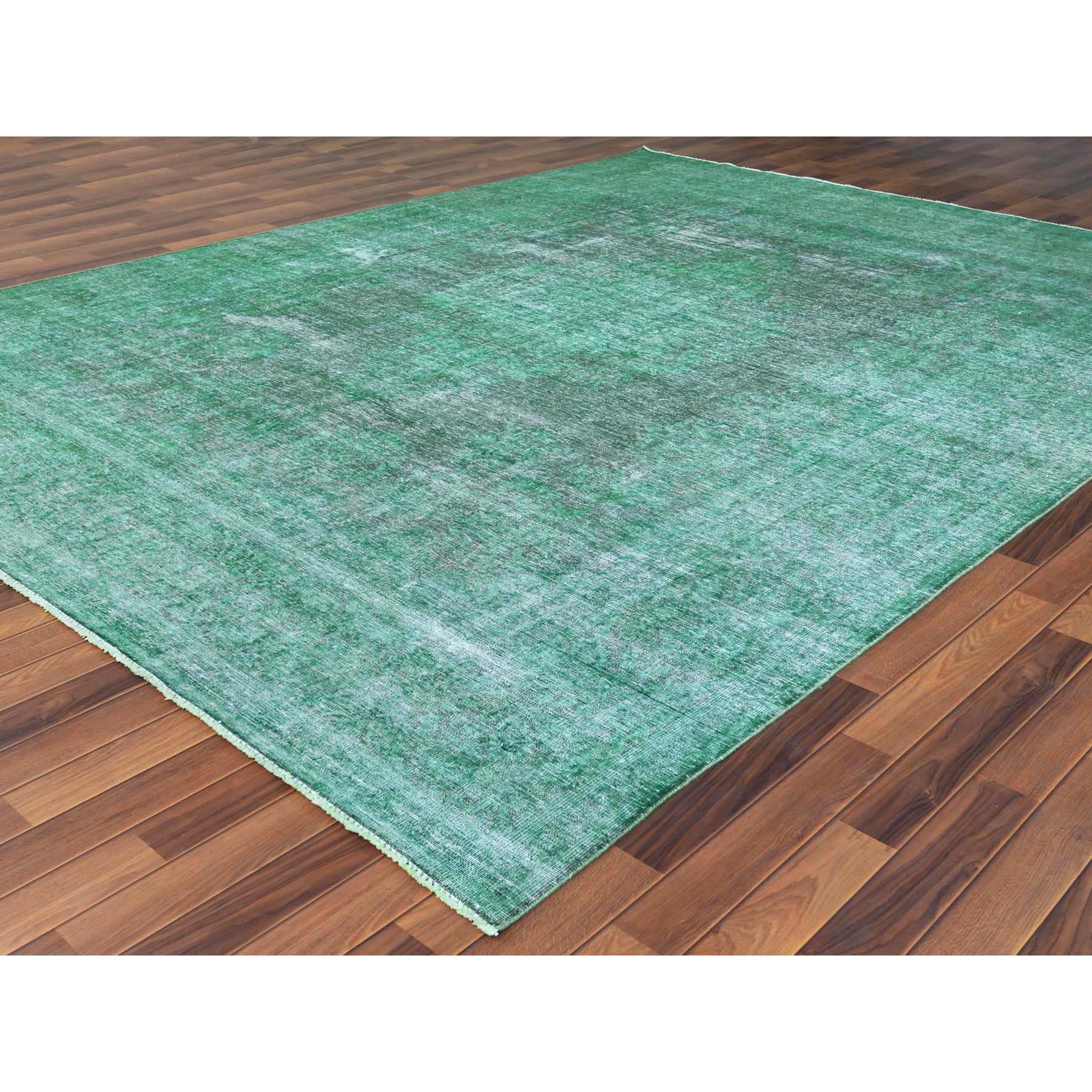 9'7"x12'5" Hand Knotted Shades of Light Green Overdyed Clean Distressed Vintage Persian Kerman Organic Wool Oriental Rug Sh60305