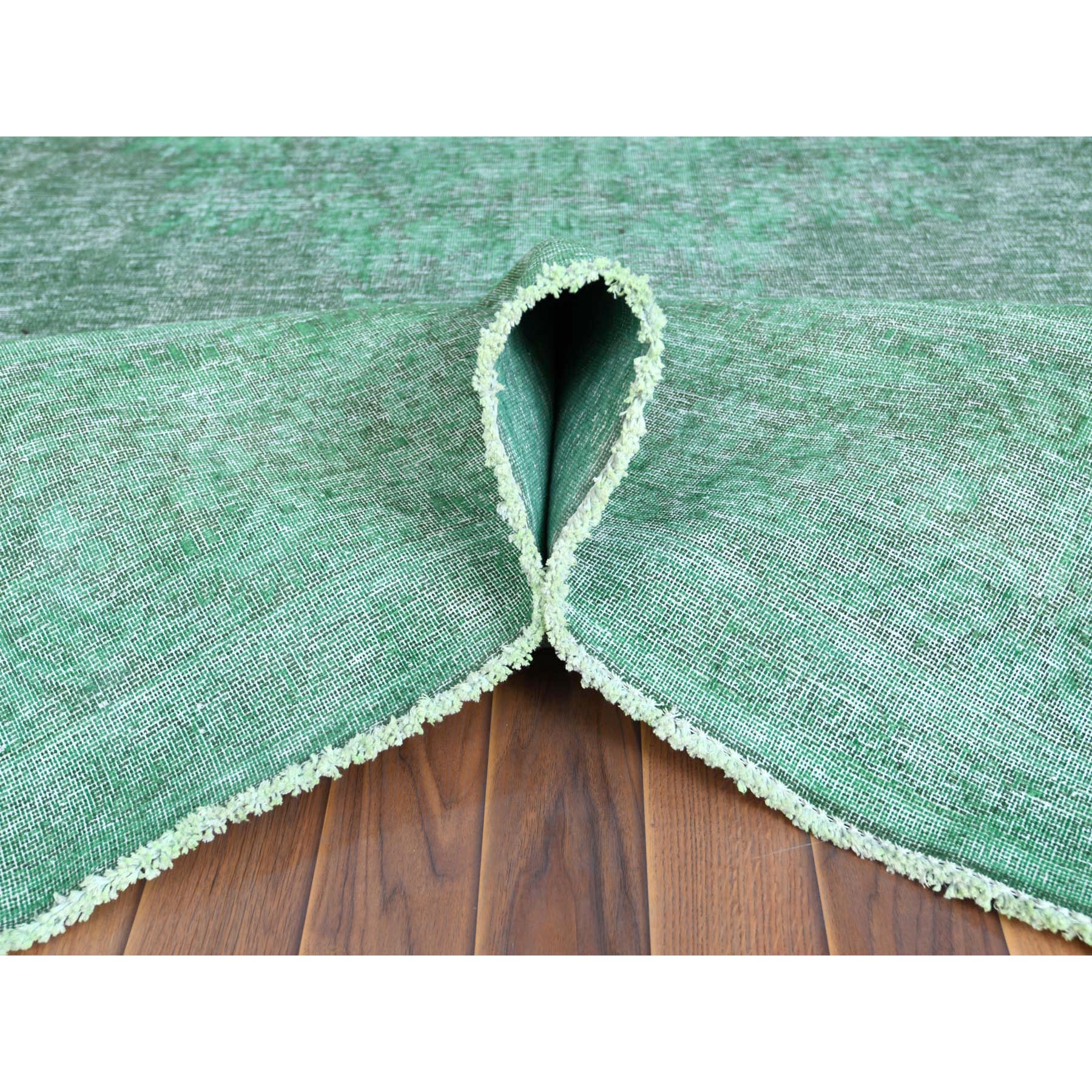 9'7"x12'5" Hand Knotted Shades of Light Green Overdyed Clean Distressed Vintage Persian Kerman Organic Wool Oriental Rug Sh60305