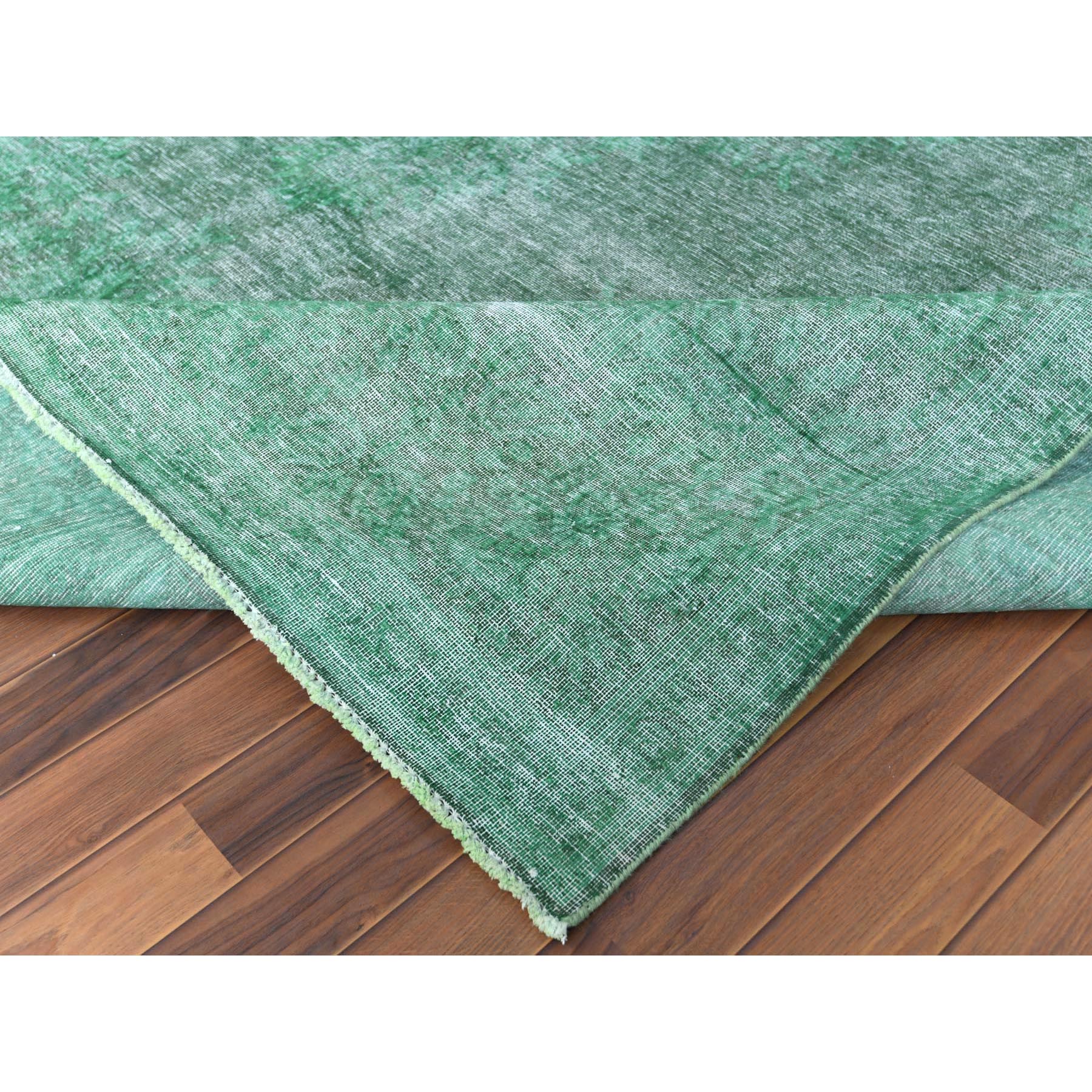 9'7"x12'5" Hand Knotted Shades of Light Green Overdyed Clean Distressed Vintage Persian Kerman Organic Wool Oriental Rug Sh60305