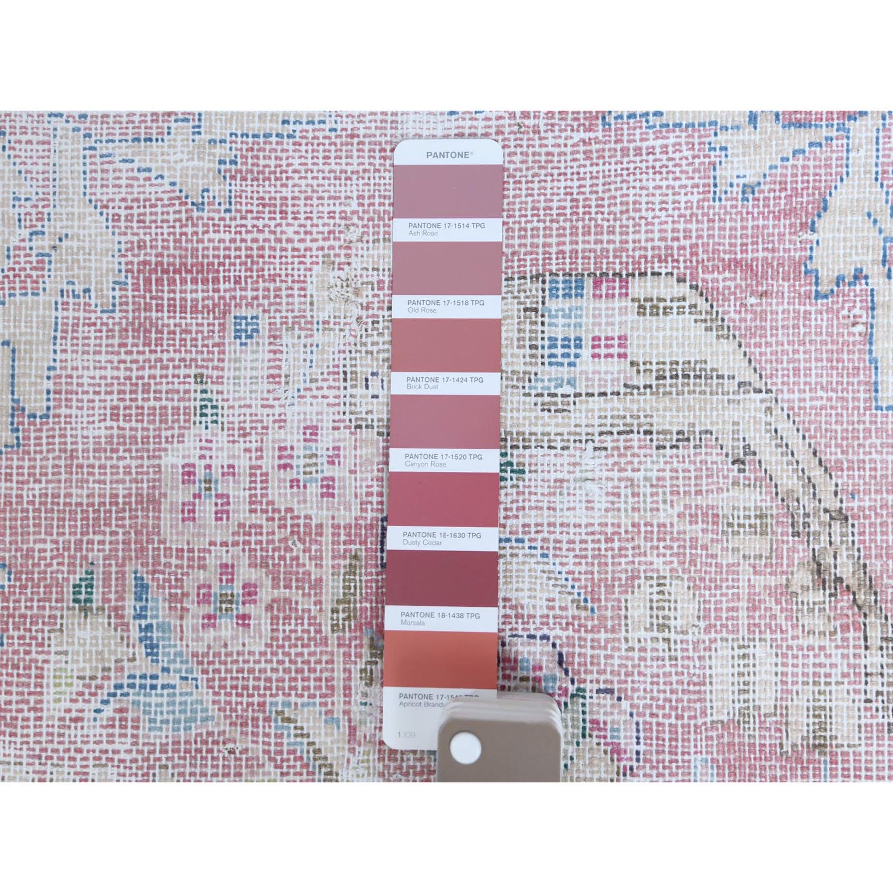 1'10'x3'4" Red Washed Out Vintage Persian Kerman With Flower Design Sheared Low Pile Clean Hand Knotted Pure Wool Oriental Rug Sh60462