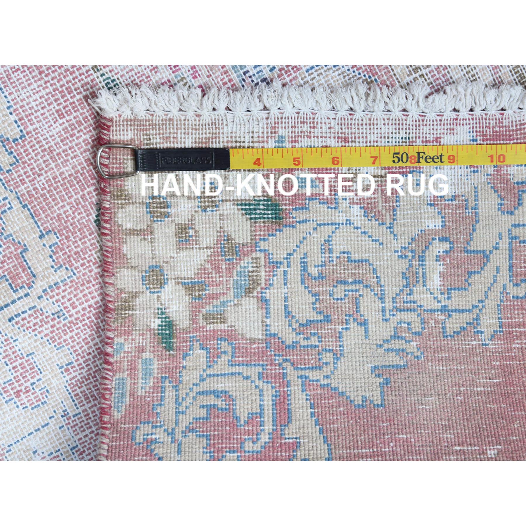 1'10'x3'4" Red Washed Out Vintage Persian Kerman With Flower Design Sheared Low Pile Clean Hand Knotted Pure Wool Oriental Rug Sh60462