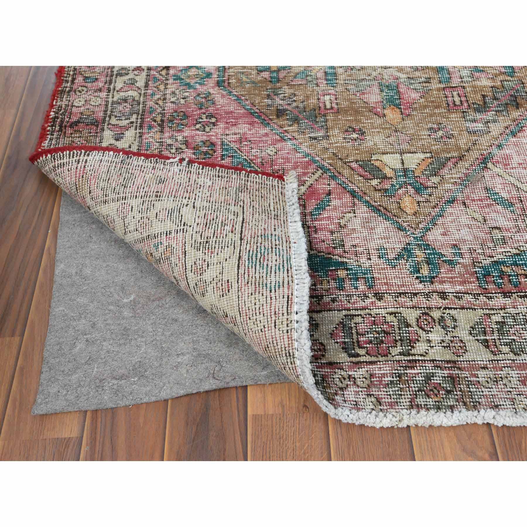 3'10"x10'3" Vintage Red Northwest Persian Worn Down Clean Hand Knotted Natural Wool Oriental Runner Rug Sh60505