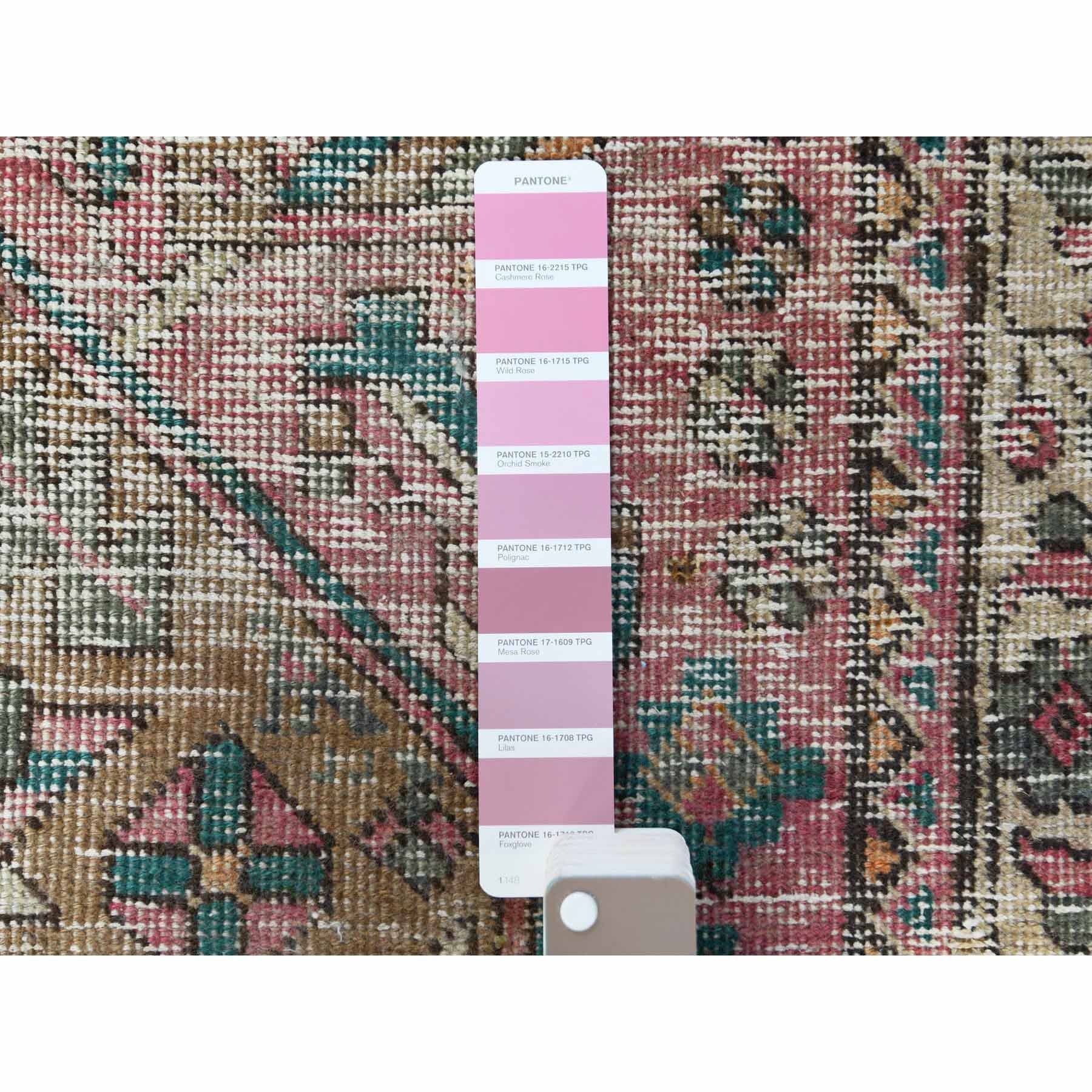 3'10"x10'3" Vintage Red Northwest Persian Worn Down Clean Hand Knotted Natural Wool Oriental Runner Rug Sh60505