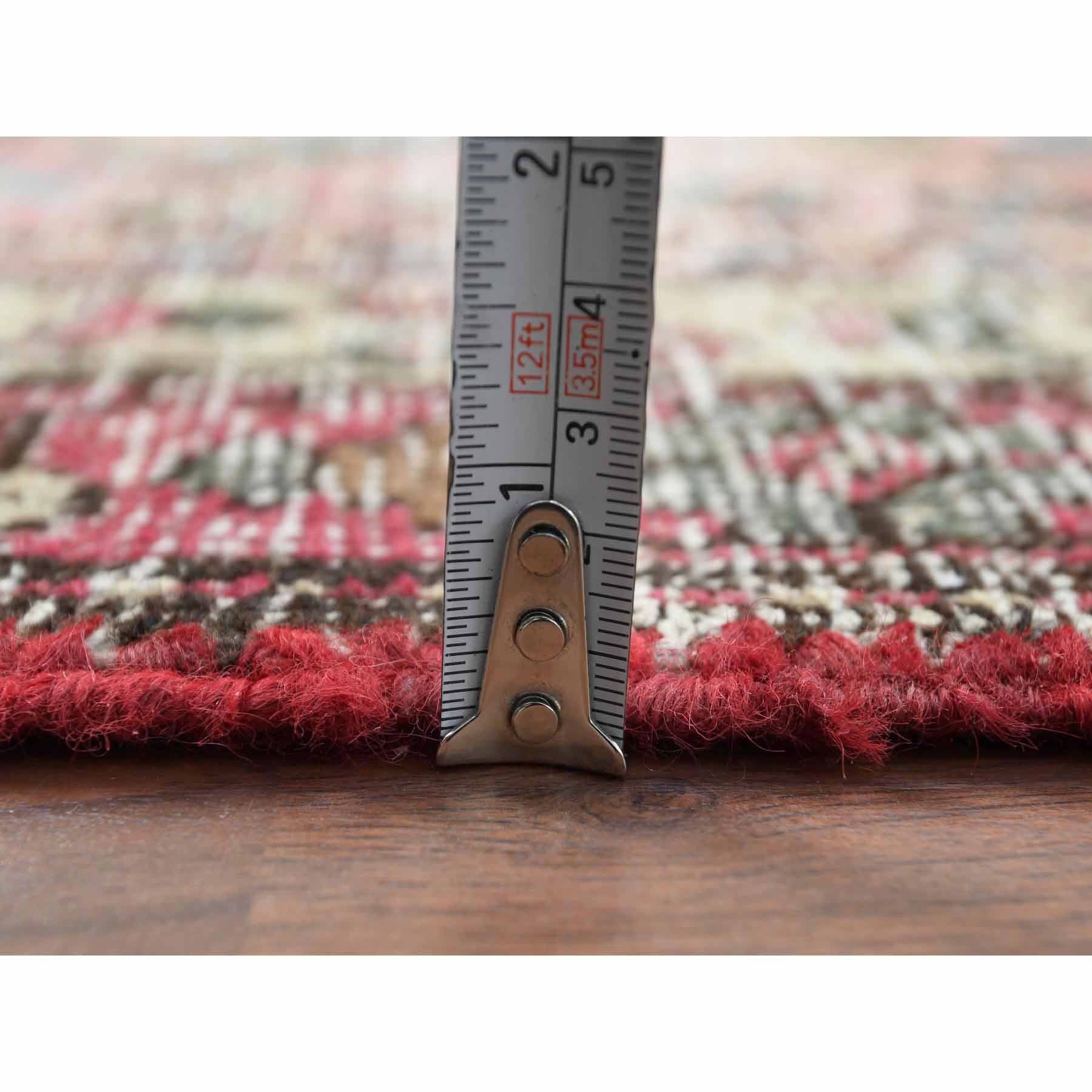 3'10"x10'3" Vintage Red Northwest Persian Worn Down Clean Hand Knotted Natural Wool Oriental Runner Rug Sh60505