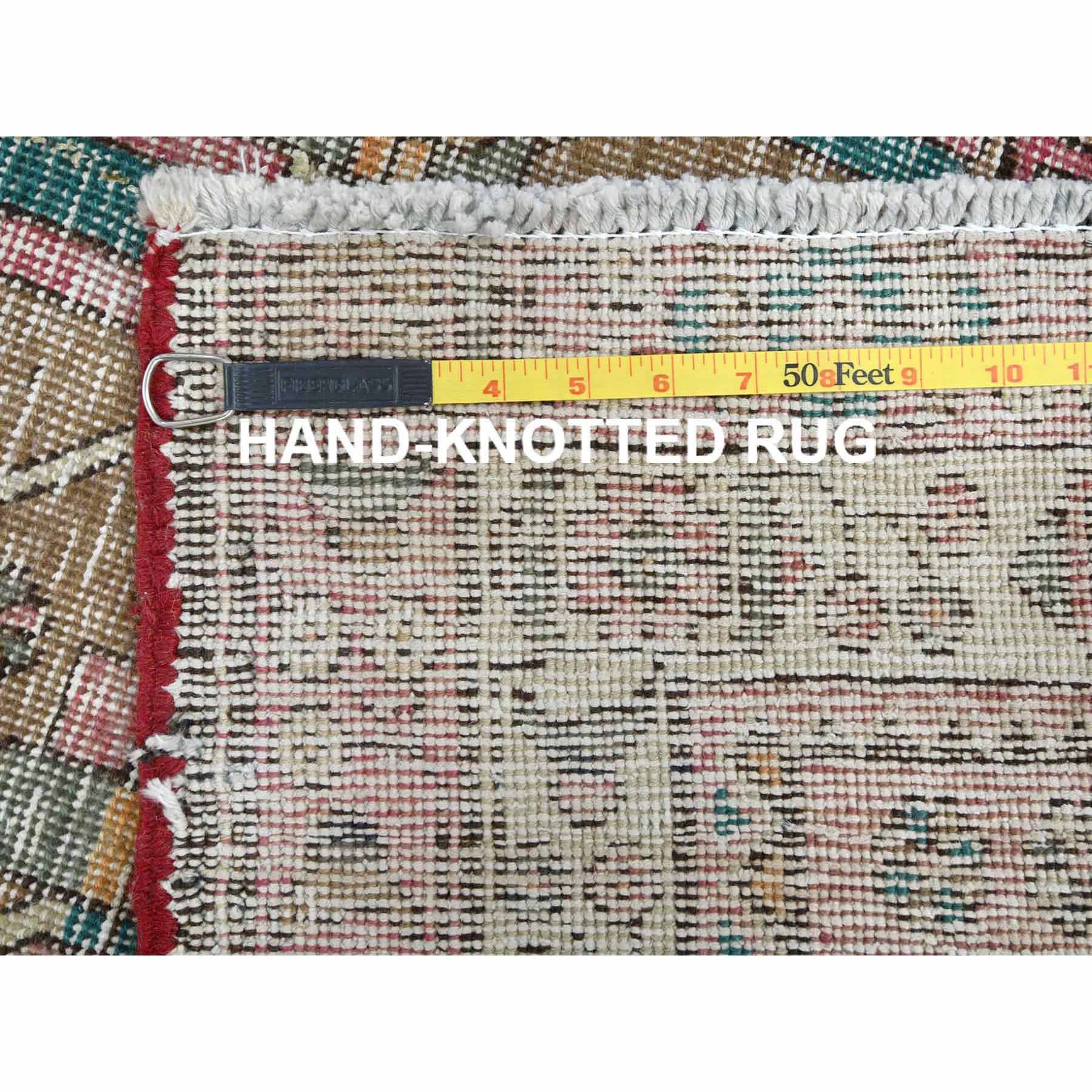 3'10"x10'3" Vintage Red Northwest Persian Worn Down Clean Hand Knotted Natural Wool Oriental Runner Rug Sh60505