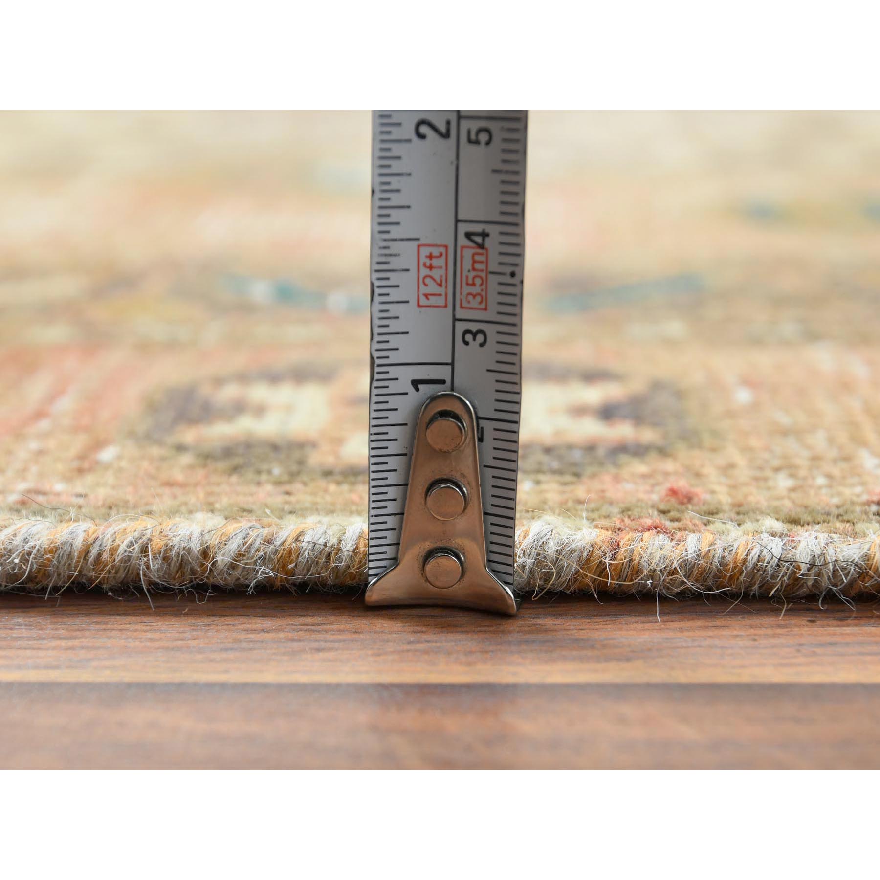 3'4"x10'8" Semi Antique Apricot And Peach Colors Persian Tabriz Abrash Worn Down Distressed Hand Knotted Organic Wool Oriental Runner Rug Sh60514