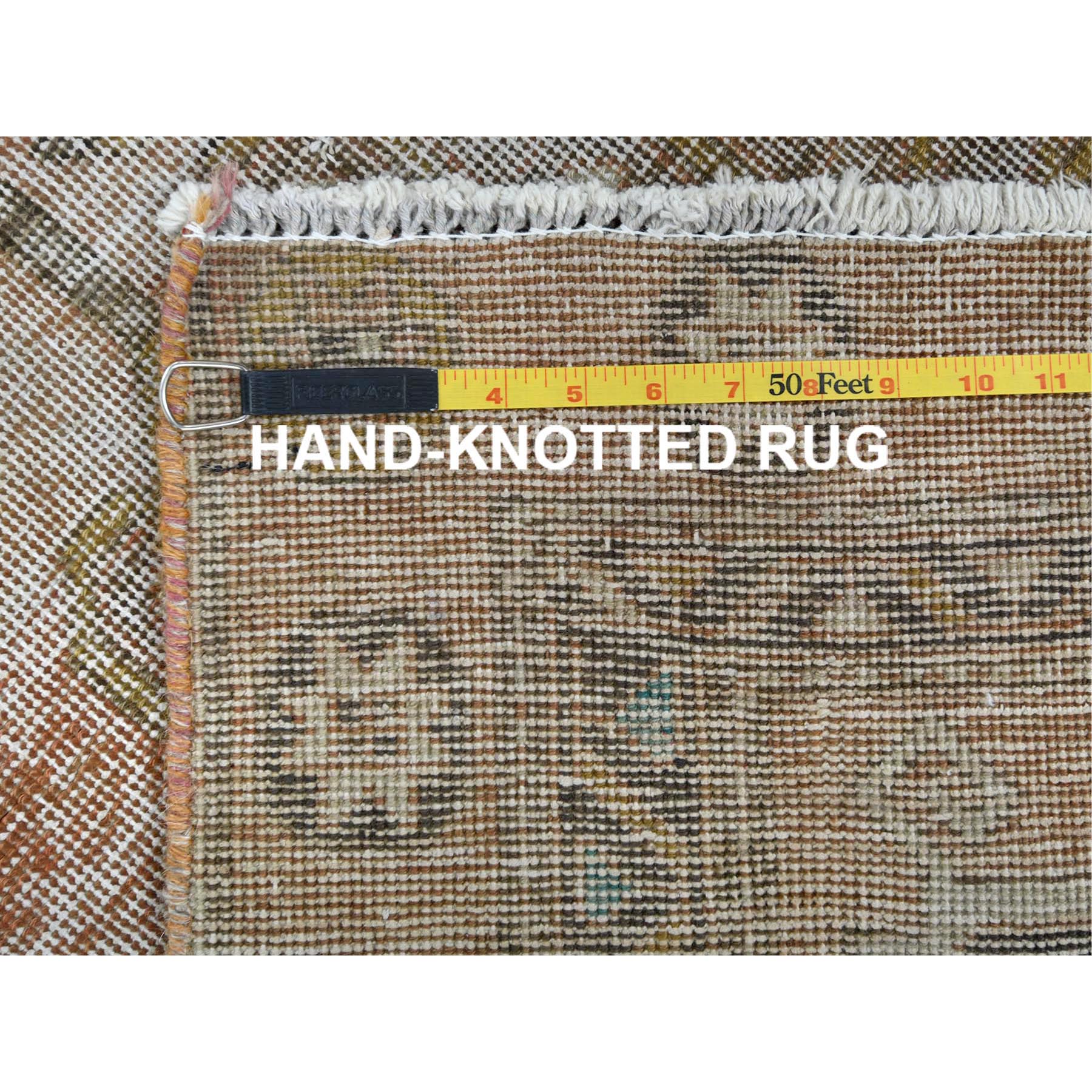 3'4"x10'8" Semi Antique Apricot And Peach Colors Persian Tabriz Abrash Worn Down Distressed Hand Knotted Organic Wool Oriental Runner Rug Sh60514