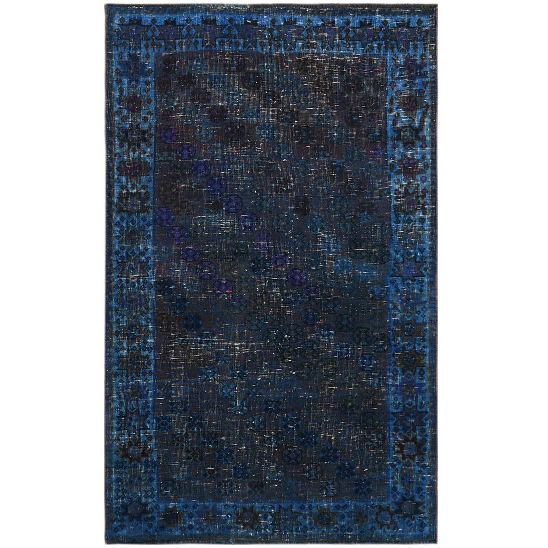 Fetneh Collection And Vintage Overdyed Collection Hand Knotted Blue Rug No: 1121078