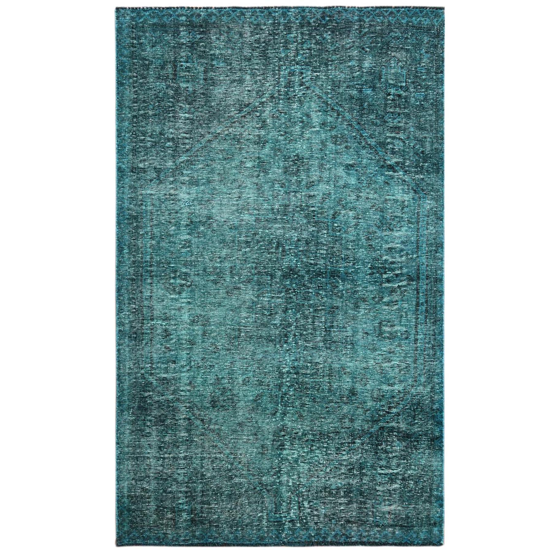 Fetneh Collection And Vintage Overdyed Collection Hand Knotted Teal Rug No: 1121104