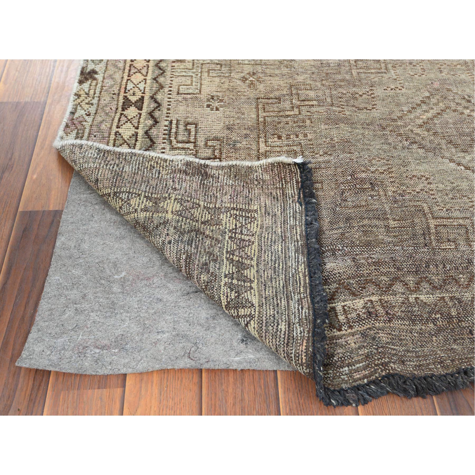 4'5"x7'2" Semi Antique Beige Persian Shiraz Worn Down Clean Distressed Hand Knotted Organic Wool Oriental Rug Sh60553