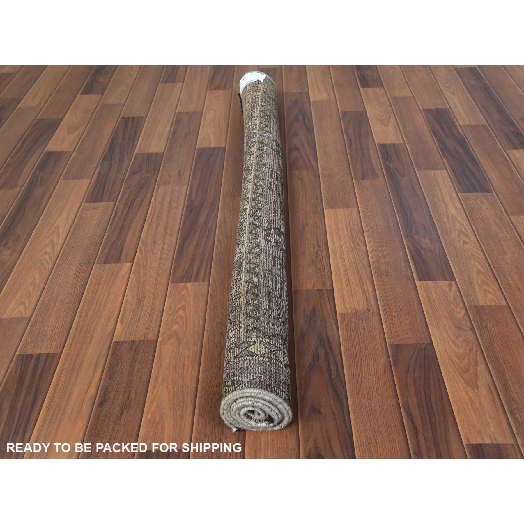 4'5"x7'2" Semi Antique Beige Persian Shiraz Worn Down Clean Distressed Hand Knotted Organic Wool Oriental Rug Sh60553
