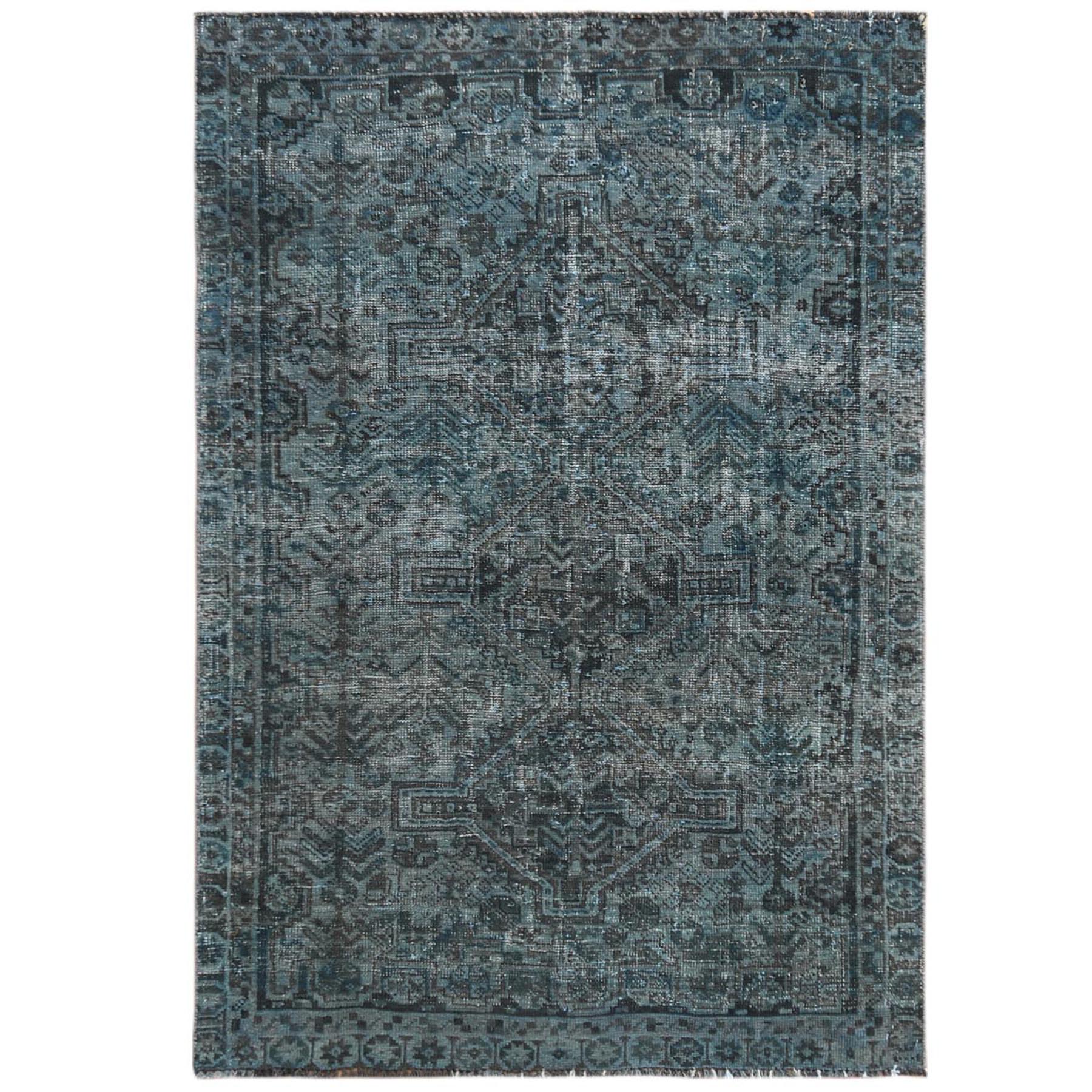 Fetneh Collection And Vintage Overdyed Collection Hand Knotted Teal Rug No: 1121108