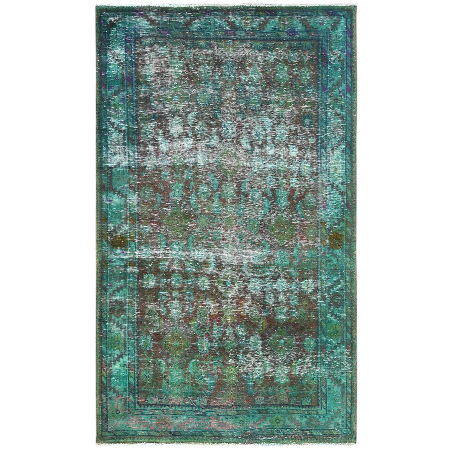Fetneh Collection And Vintage Overdyed Collection Hand Knotted Green Rug No: 1121120