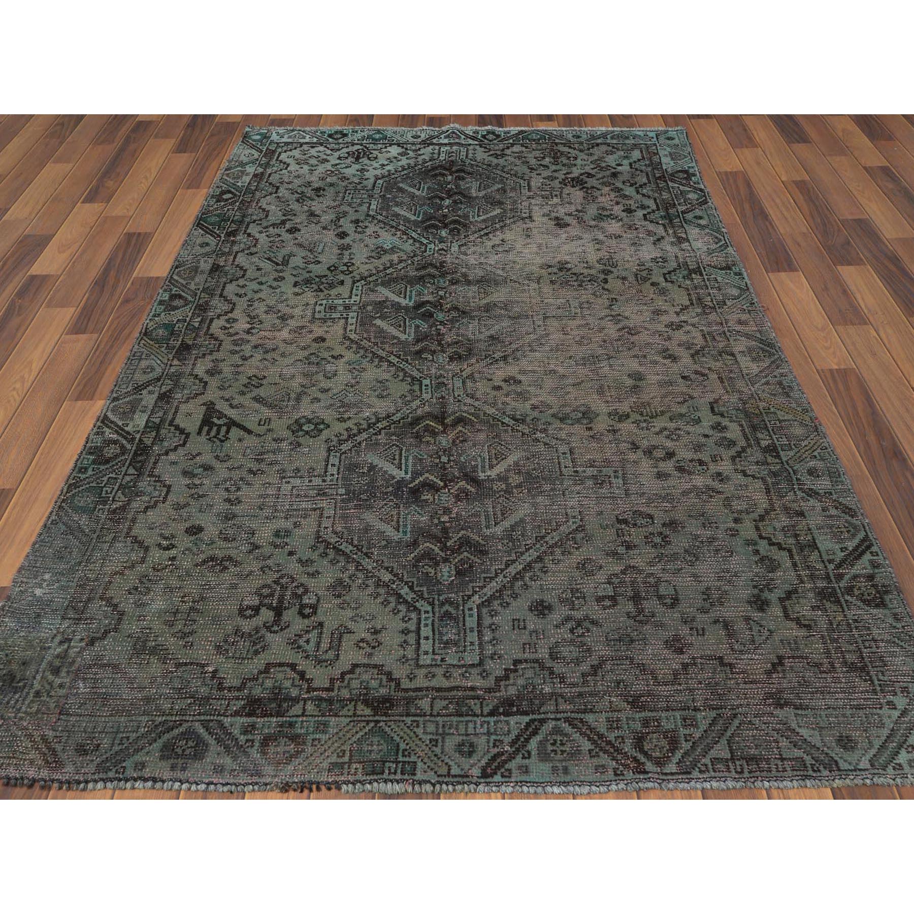 5'x8' Semi Antique Gray Persian Shiraz With Triple Medallion Worn Down Distressed Hand Knotted Natural Wool Oriental Rug Sh60599