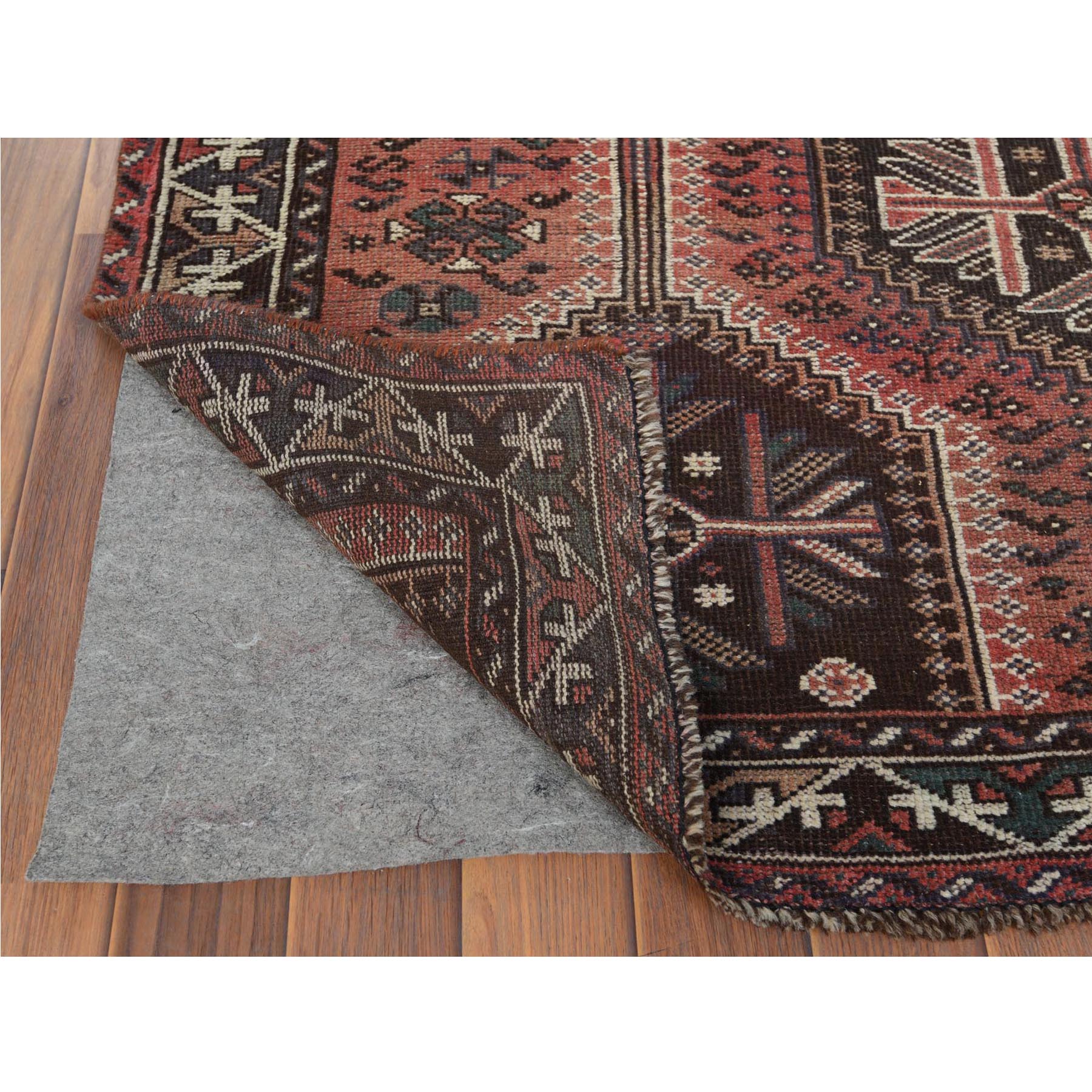 4'9"x7'8" Vintage Red Persian Qashqai Cropped Thin Pile Clean Hand Knotted Natural Wool Oriental Rug Sh60615