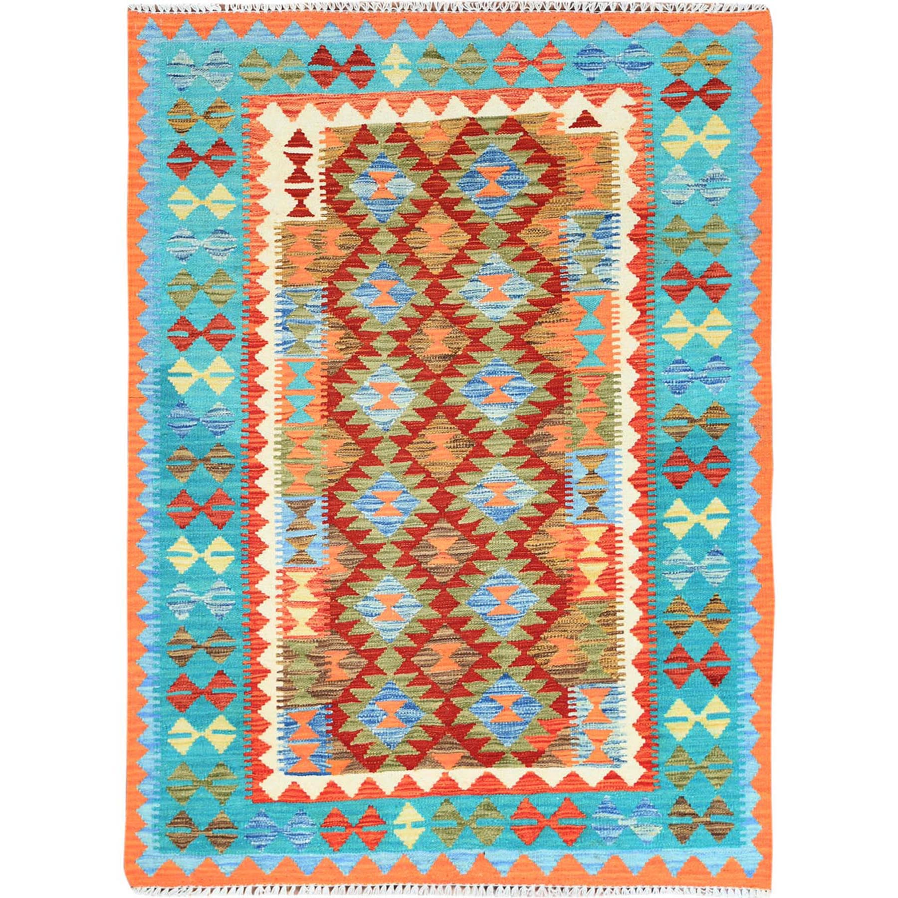 Fine Kilim Collection Hand Woven Green Rug No: 1121276