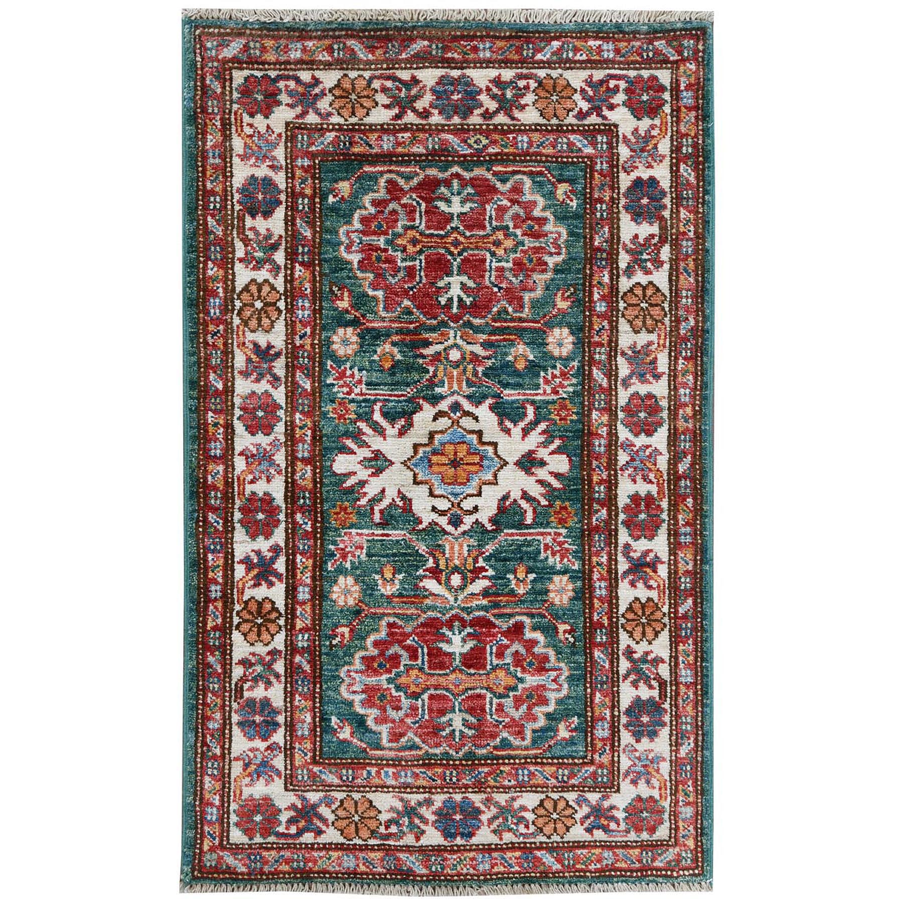 Caucasian Collection Hand Knotted Green Rug No: 1121586