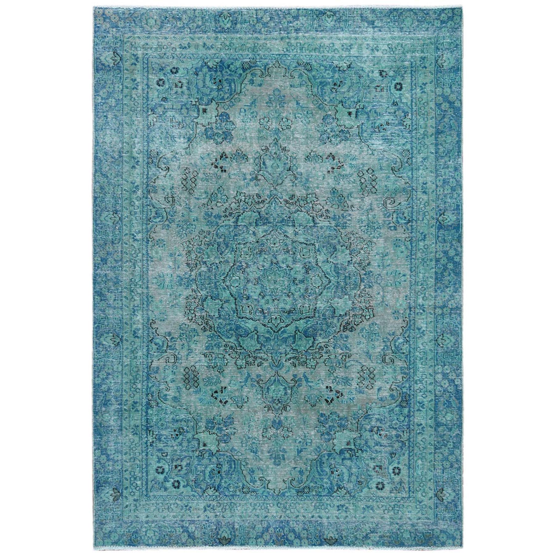 Fetneh Collection And Vintage Overdyed Collection Hand Knotted Green Rug No: 1121810