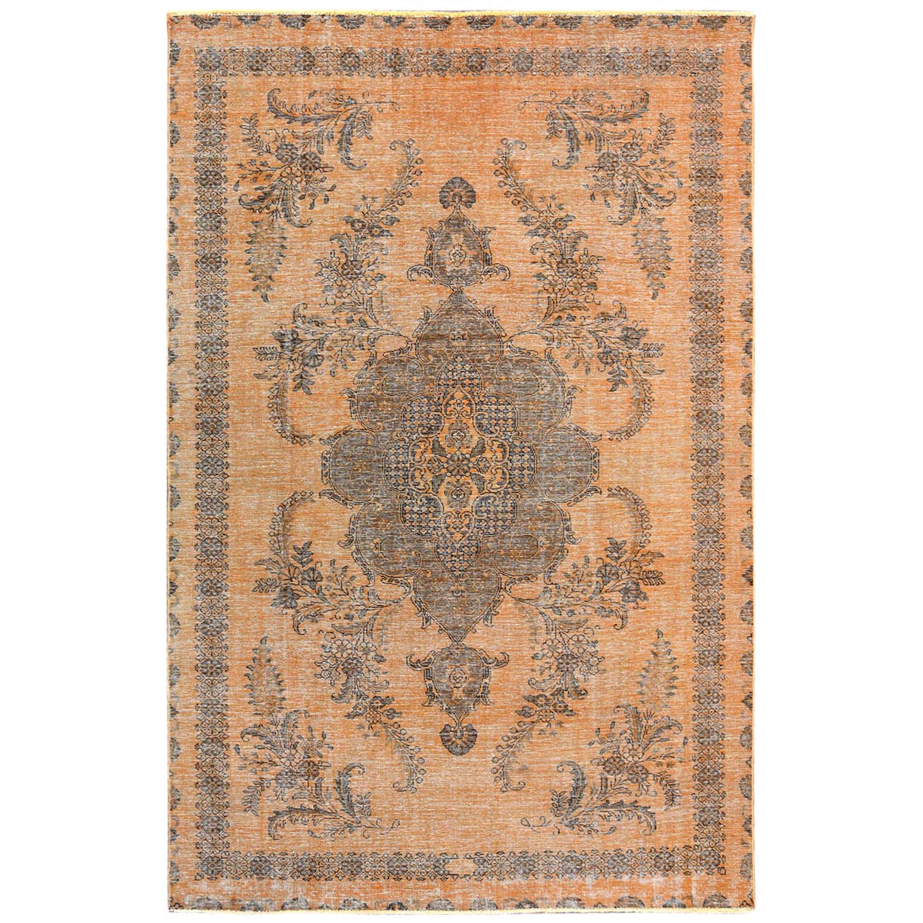 Fetneh Collection And Vintage Overdyed Collection Hand Knotted Orange Rug No: 1121814