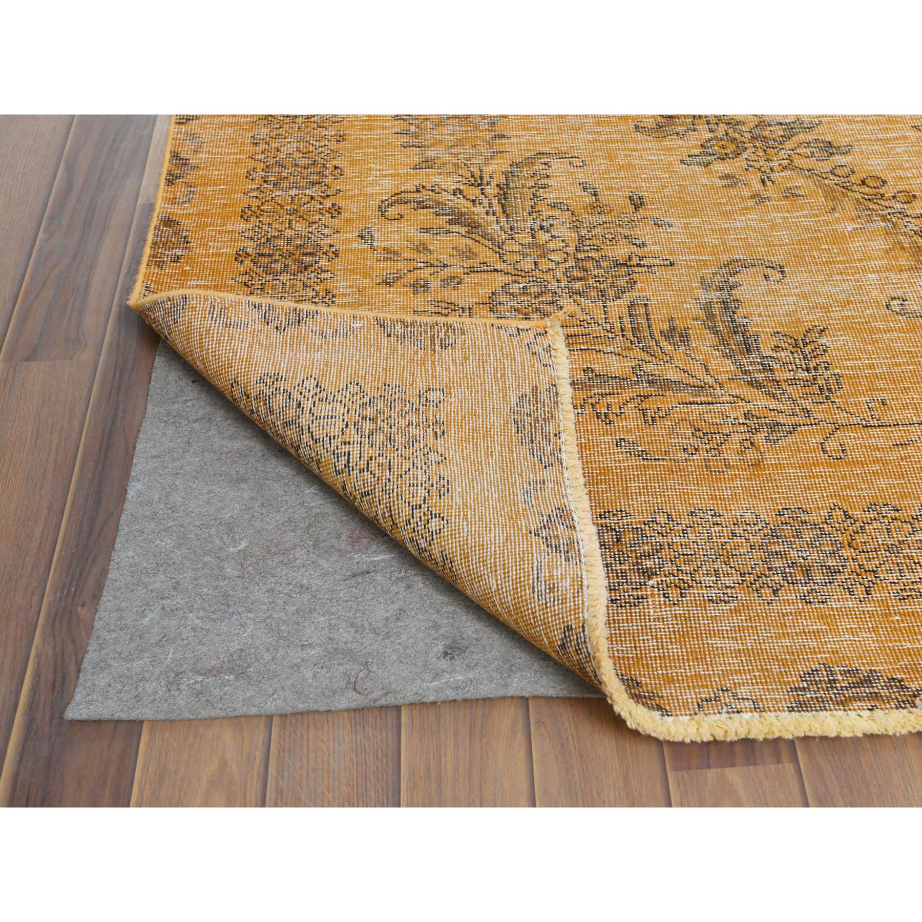 6'1"x9'6" Semi Antique Orange Cast Persian Tabriz with Open Field Design Hand Knotted Distressed Look Clean Organic Wool Oriental Rug Sh60907