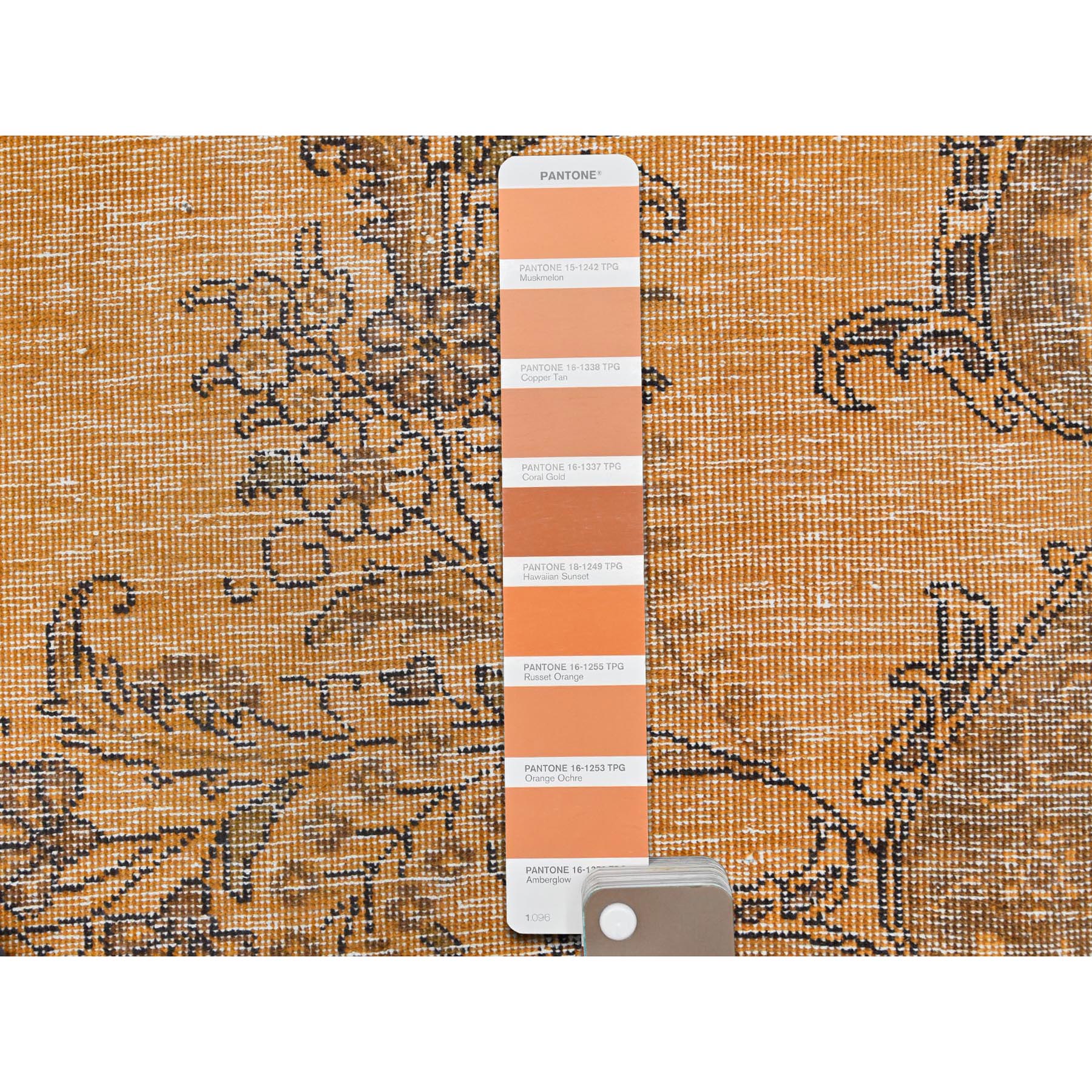 6'1"x9'6" Semi Antique Orange Cast Persian Tabriz with Open Field Design Hand Knotted Distressed Look Clean Organic Wool Oriental Rug Sh60907