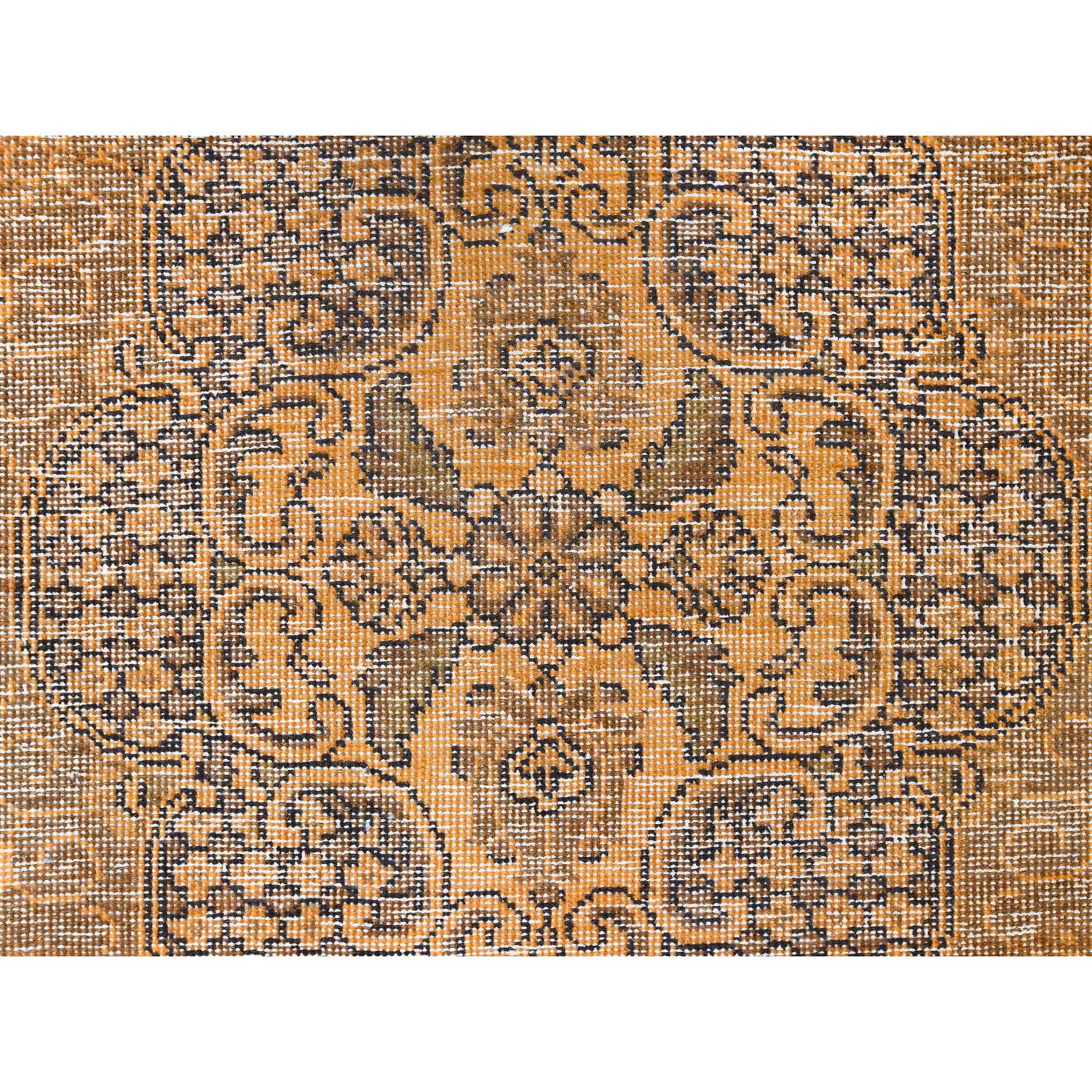6'1"x9'6" Semi Antique Orange Cast Persian Tabriz with Open Field Design Hand Knotted Distressed Look Clean Organic Wool Oriental Rug Sh60907