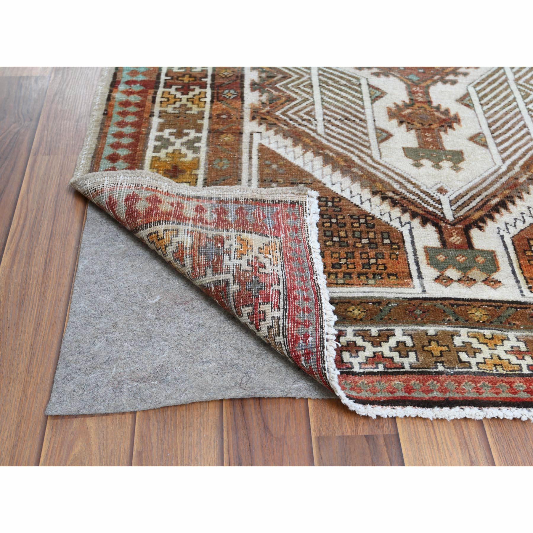 3'5"x9'7" Vintage Sheared Low Areas of Wear Hand Knotted Clean Pure Wool Persian Serab Terracotta Red Oriental Wide Runner Rug sh60982
