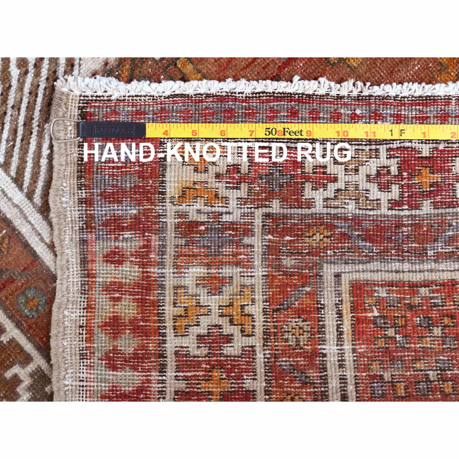 3'5"x9'7" Vintage Sheared Low Areas of Wear Hand Knotted Clean Pure Wool Persian Serab Terracotta Red Oriental Wide Runner Rug sh60982