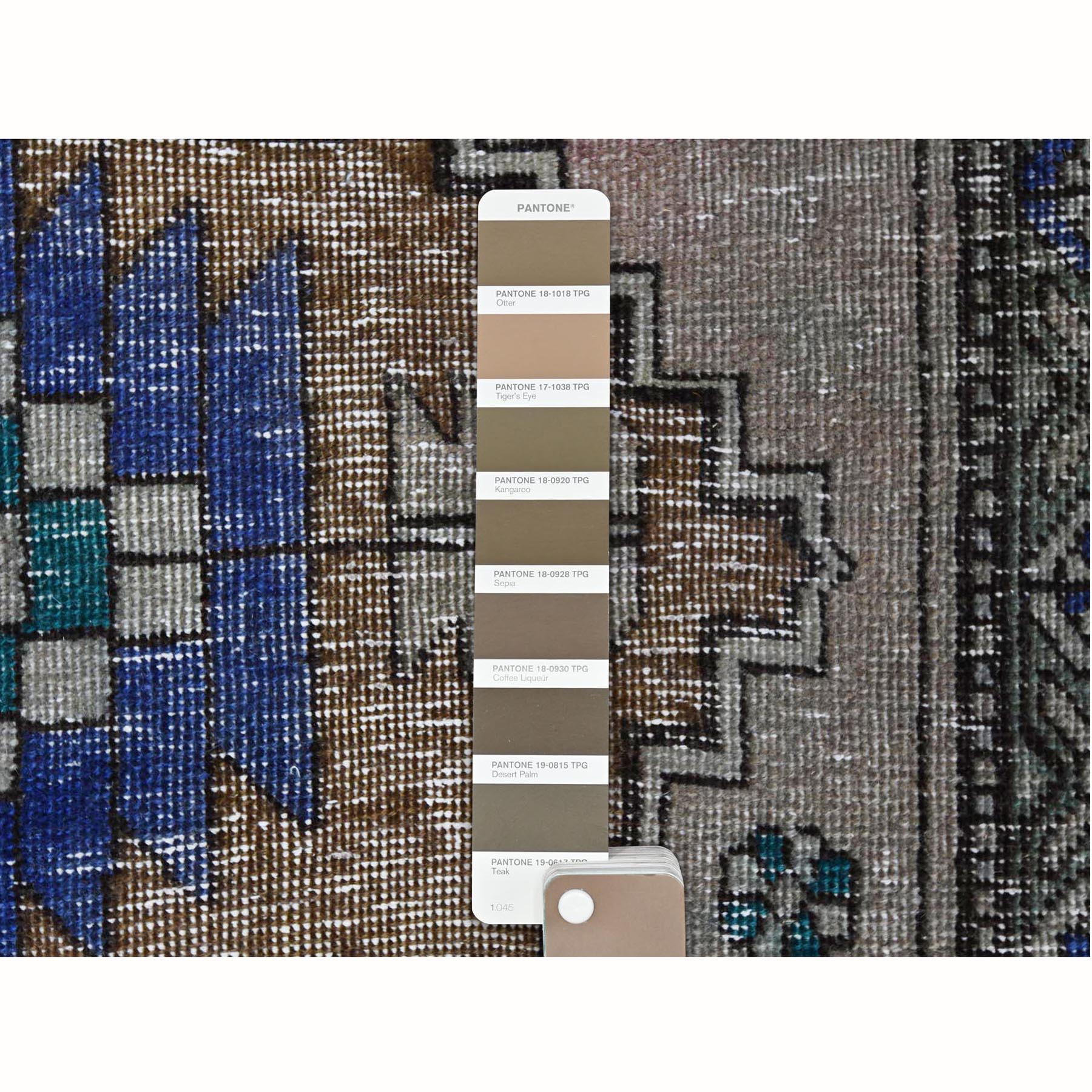 3'8"x11'2" Semi Antique Worn Down Persian Hamadan with Earth Tone Colors Clean Abrash Organic Wool Distressed Hand Knotted Wide Runner Oriental Rug Sh61012