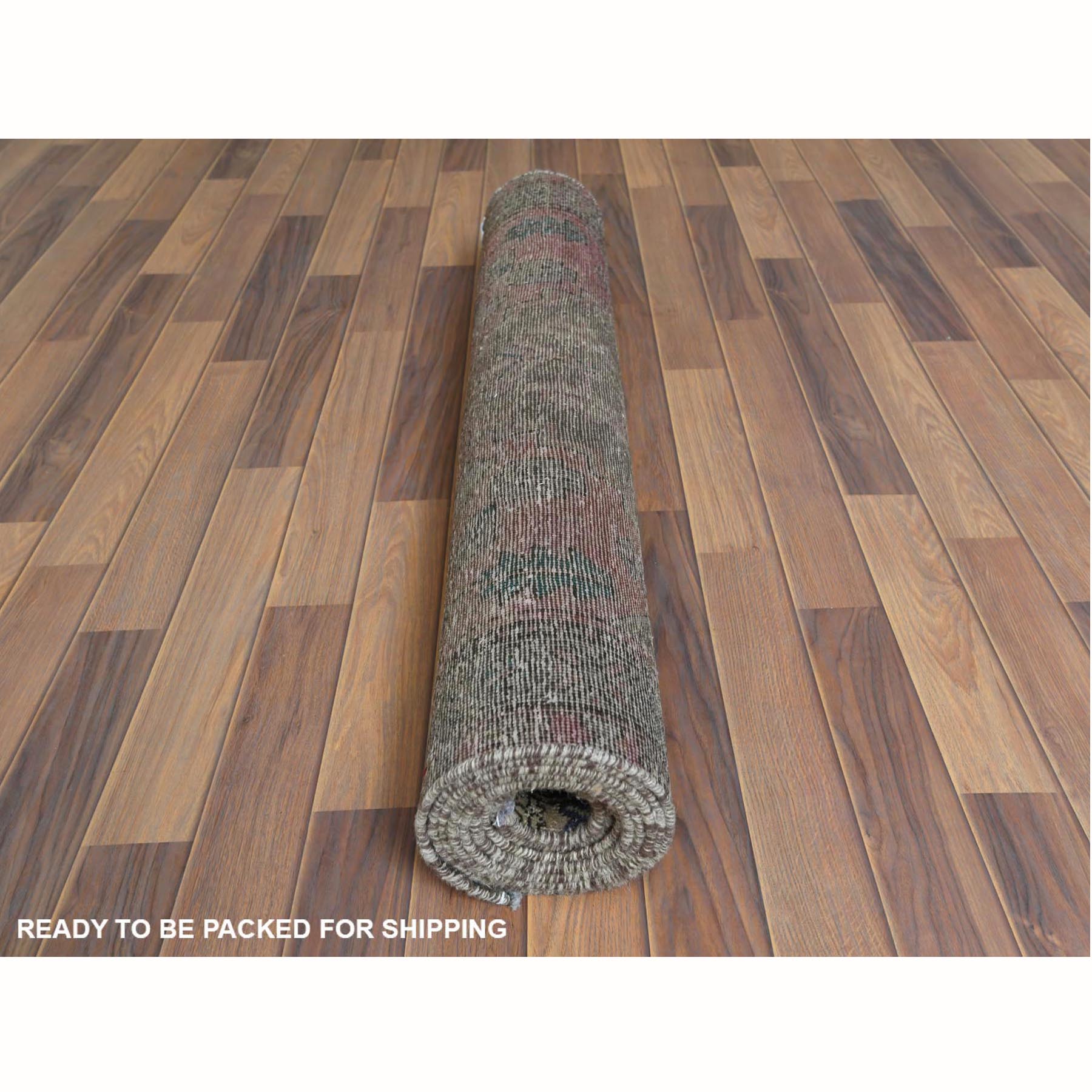 3'8"x11'2" Semi Antique Worn Down Persian Hamadan with Earth Tone Colors Clean Abrash Organic Wool Distressed Hand Knotted Wide Runner Oriental Rug Sh61012