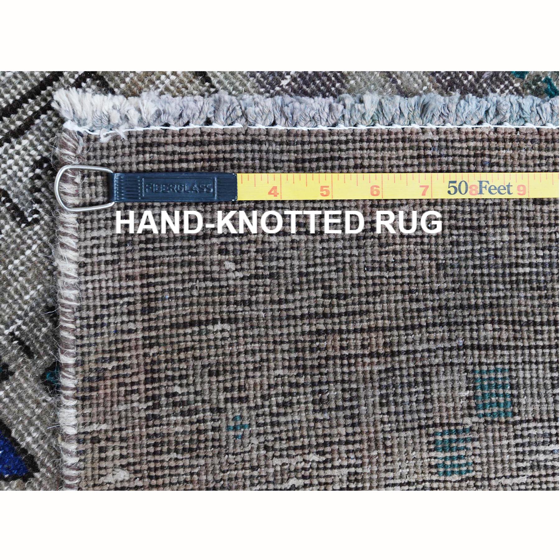 3'8"x11'2" Semi Antique Worn Down Persian Hamadan with Earth Tone Colors Clean Abrash Organic Wool Distressed Hand Knotted Wide Runner Oriental Rug Sh61012