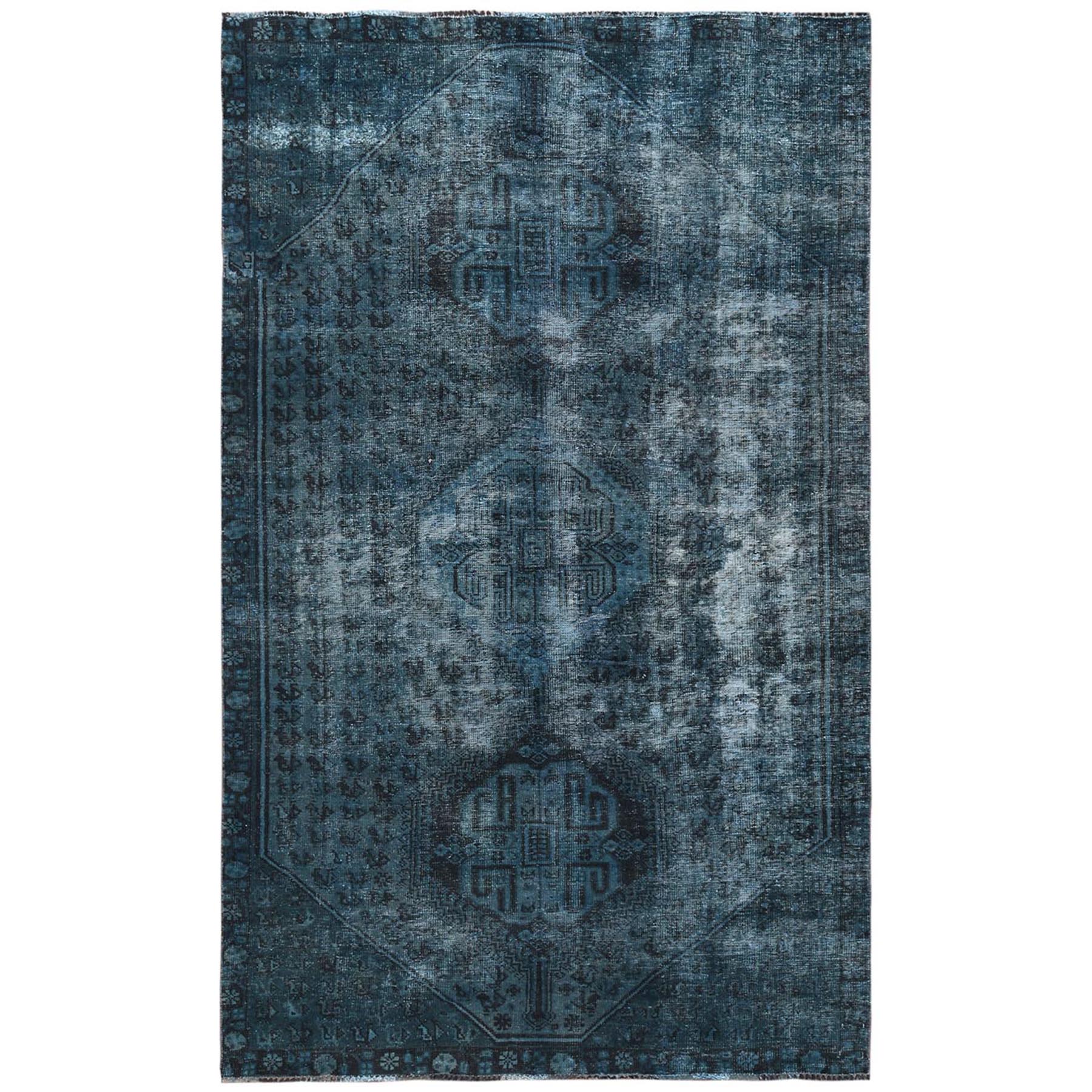 Fetneh Collection And Vintage Overdyed Collection Hand Knotted Teal Rug No: 1122120