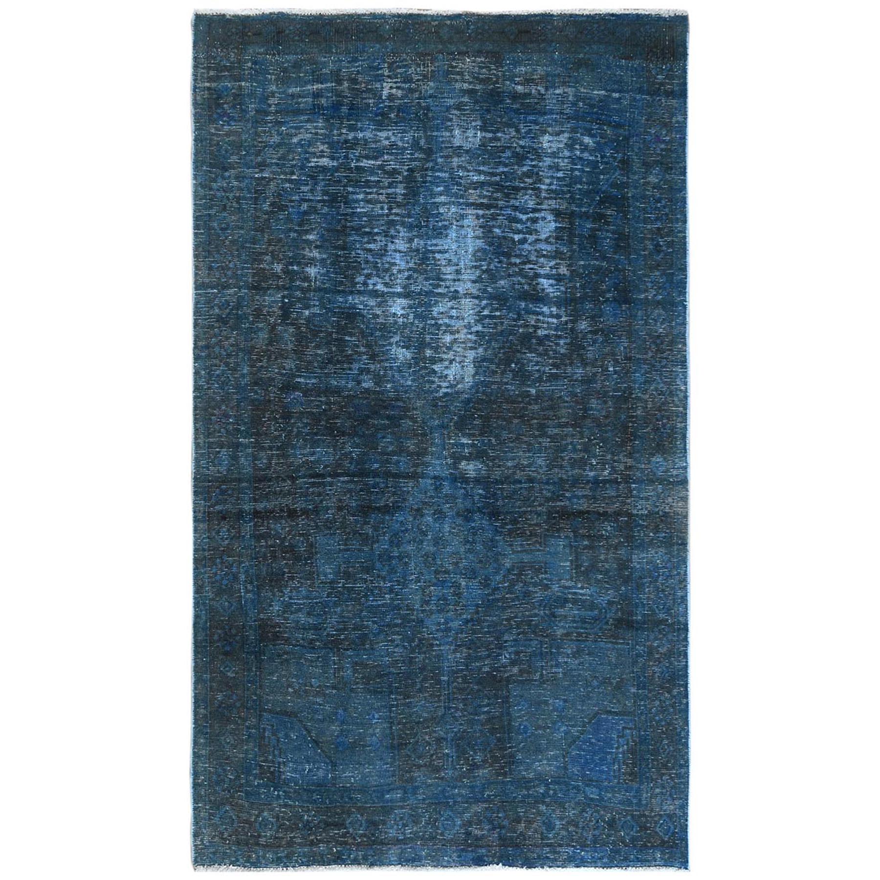 Fetneh Collection And Vintage Overdyed Collection Hand Knotted Teal Rug No: 1122136