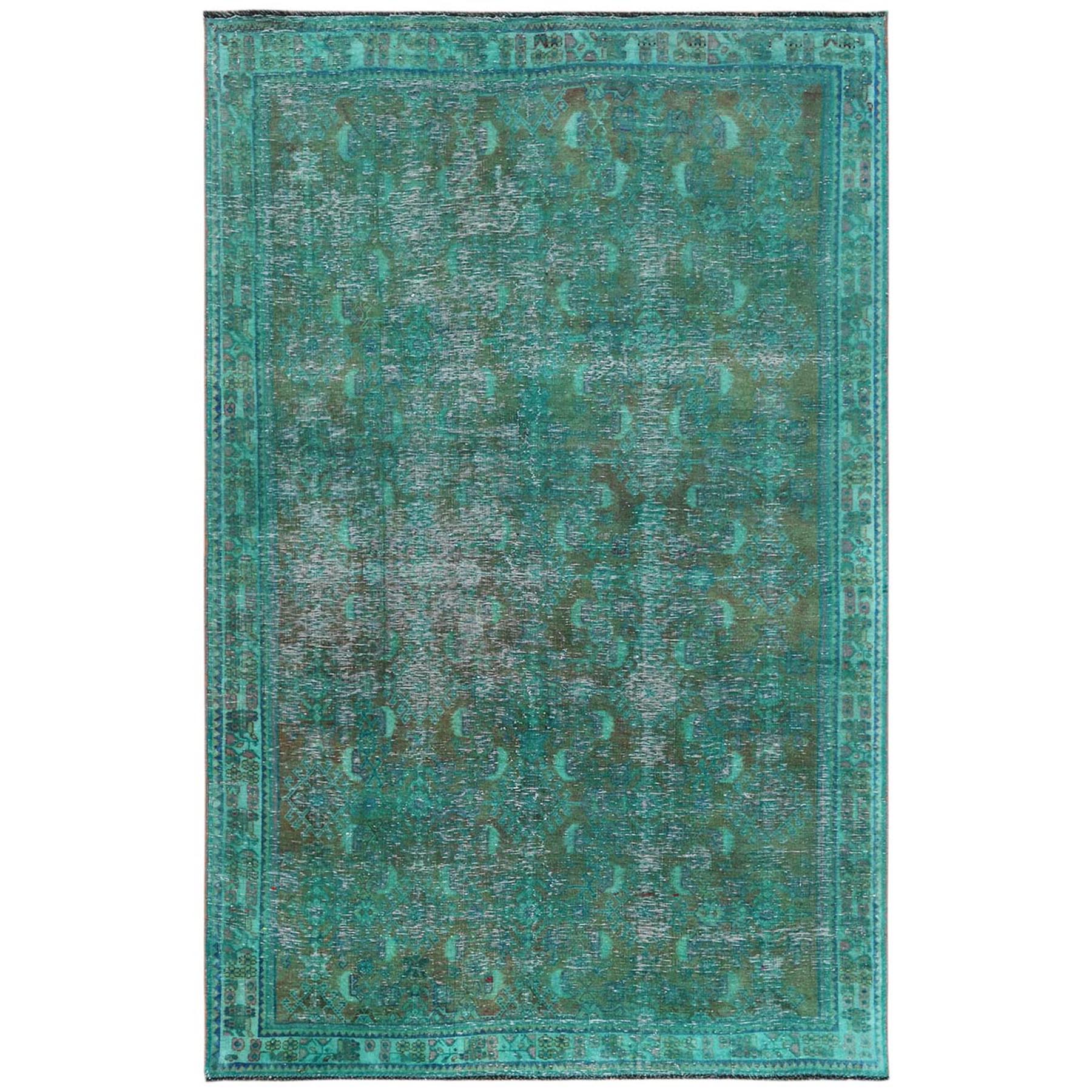 Fetneh Collection And Vintage Overdyed Collection Hand Knotted Green Rug No: 1122154