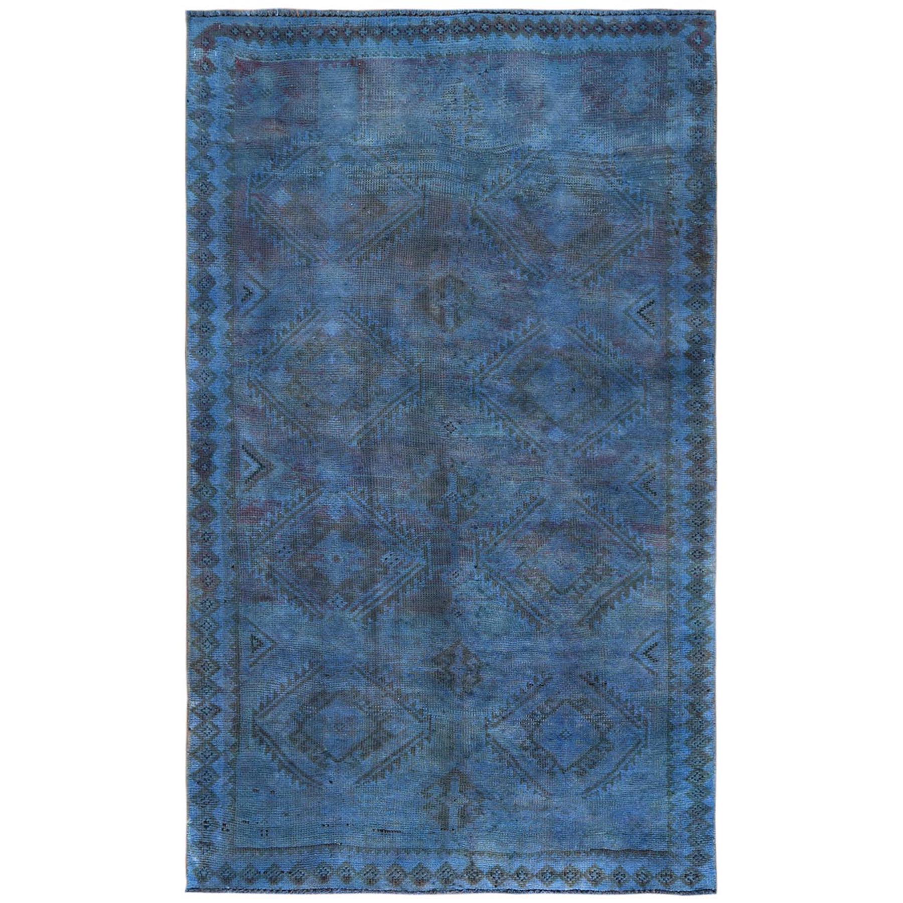 Fetneh Collection And Vintage Overdyed Collection Hand Knotted Blue Rug No: 1122158