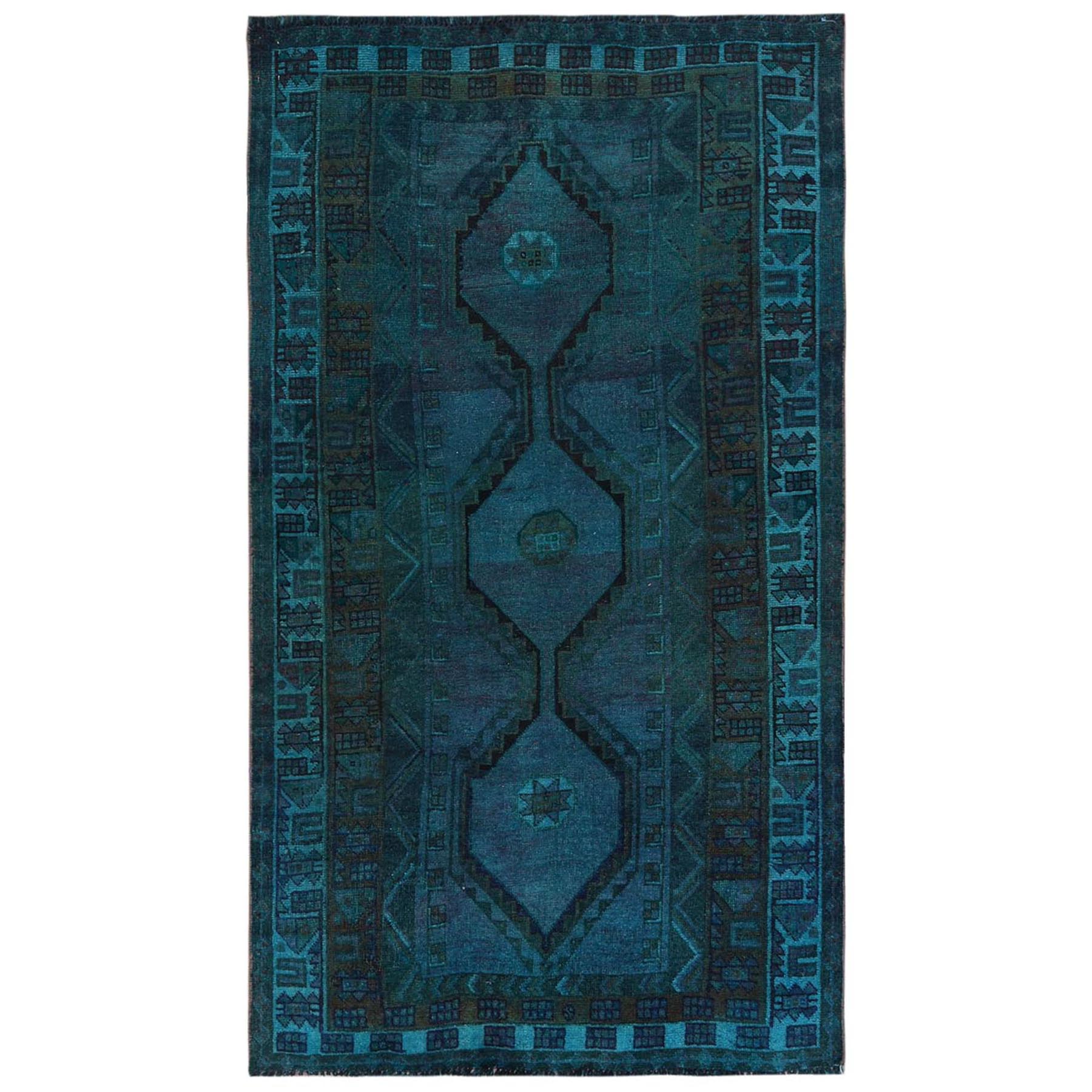 Fetneh Collection And Vintage Overdyed Collection Hand Knotted Teal Rug No: 1122168