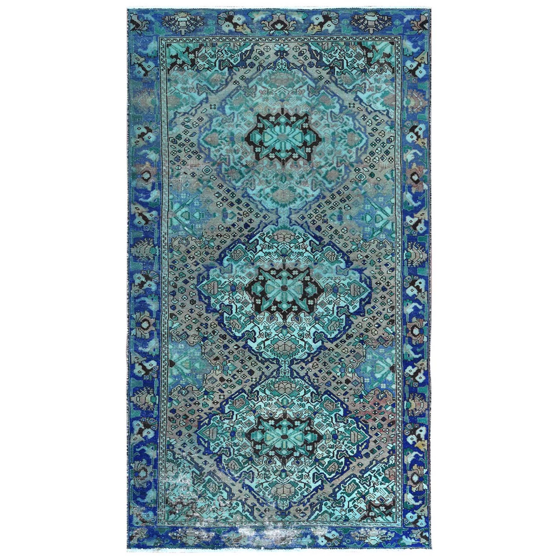 Fetneh Collection And Vintage Overdyed Collection Hand Knotted Green Rug No: 1122170