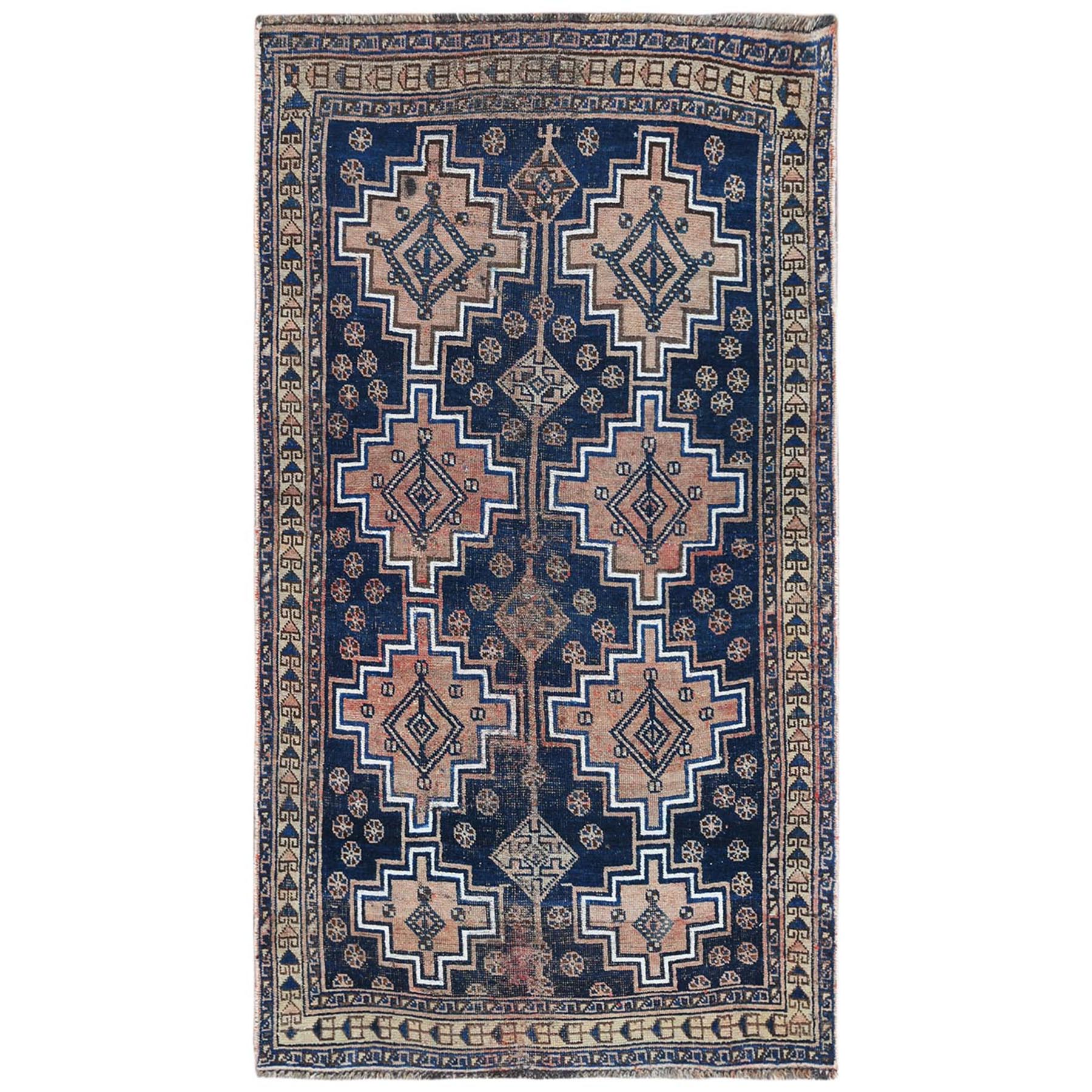 Fetneh Collection And Vintage Overdyed Collection Hand Knotted Blue Rug No: 1122182