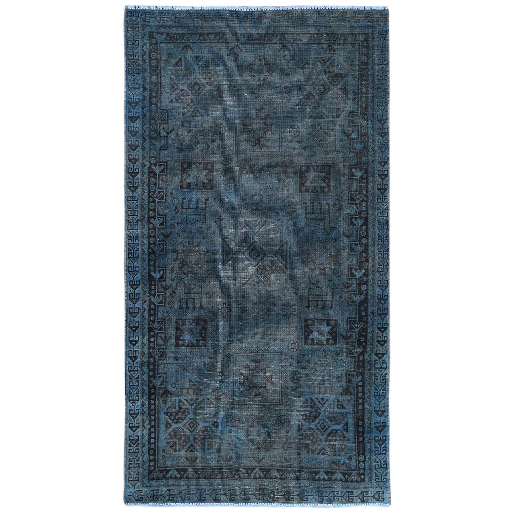 Fetneh Collection And Vintage Overdyed Collection Hand Knotted Blue Rug No: 1122196