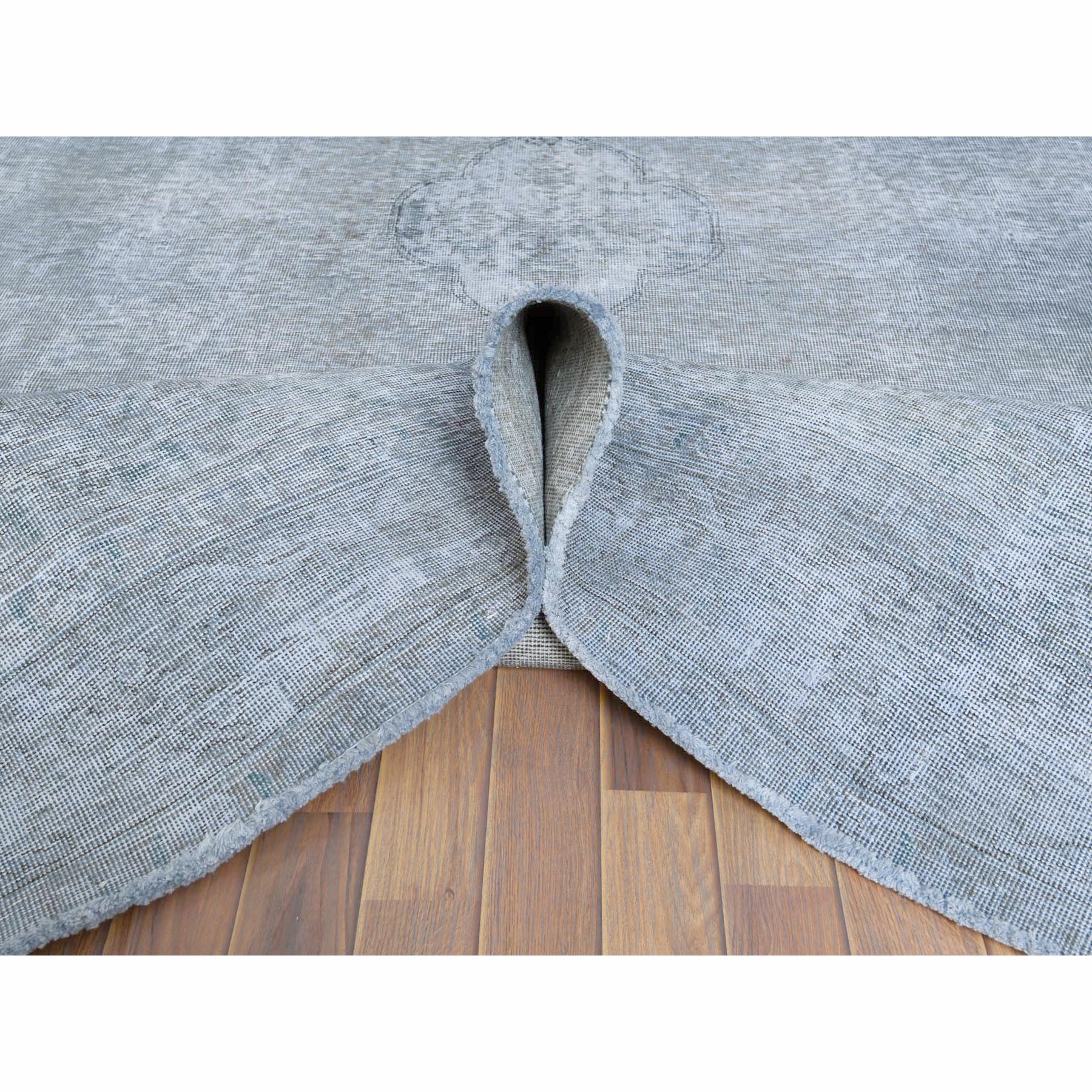 7'9"x11' Gray Worn Down Organic Wool Vintage Bohemian Distressed Hand Knotted Persian Tabriz Silver Wash Oriental Rug sh61203
