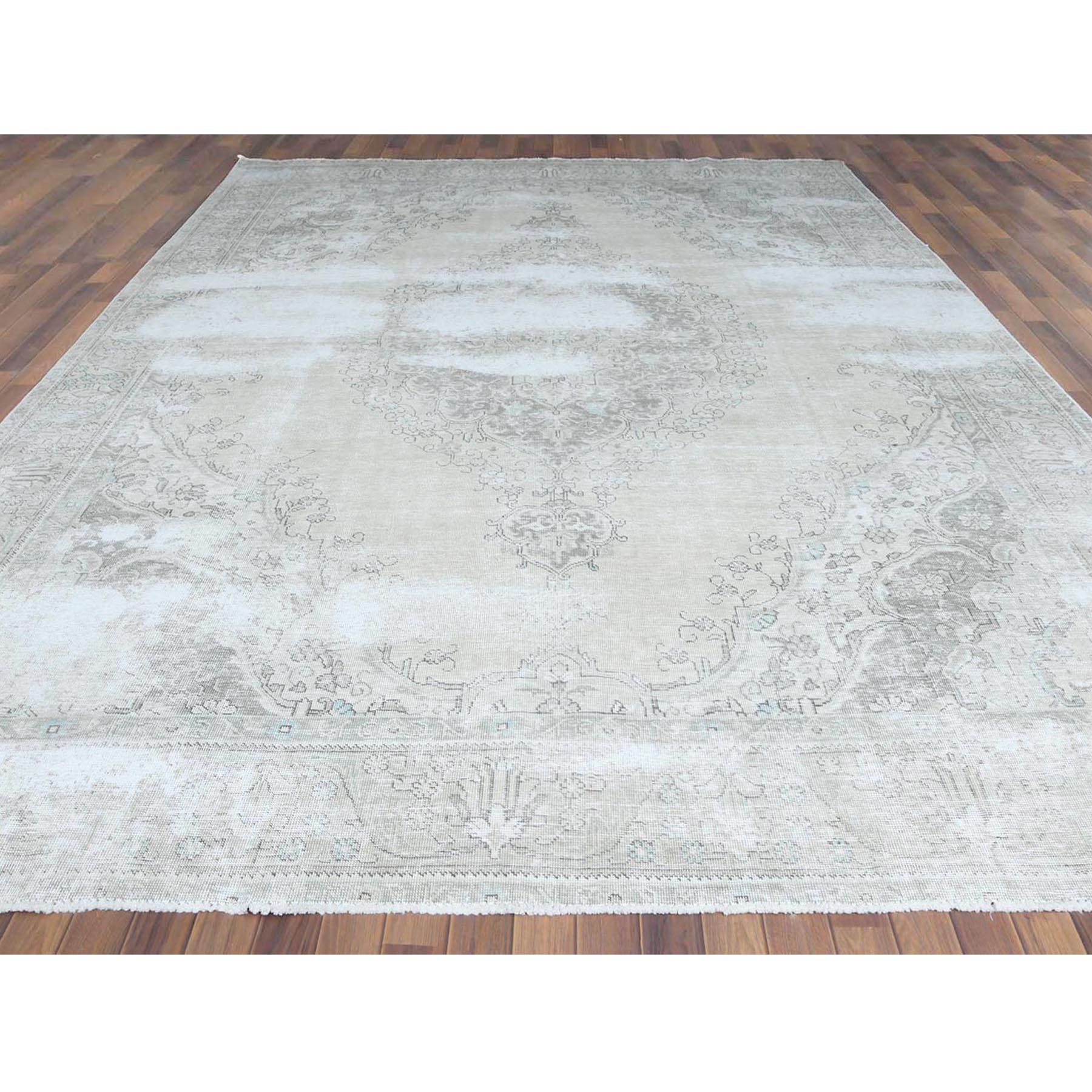 9'8"x12'6" Pure Wool Persian Tabriz Vintage Clean with Some Parts of Wear Beautiful Herbal Wash Ivory Hand Knotted Oriental Rug Sh61216