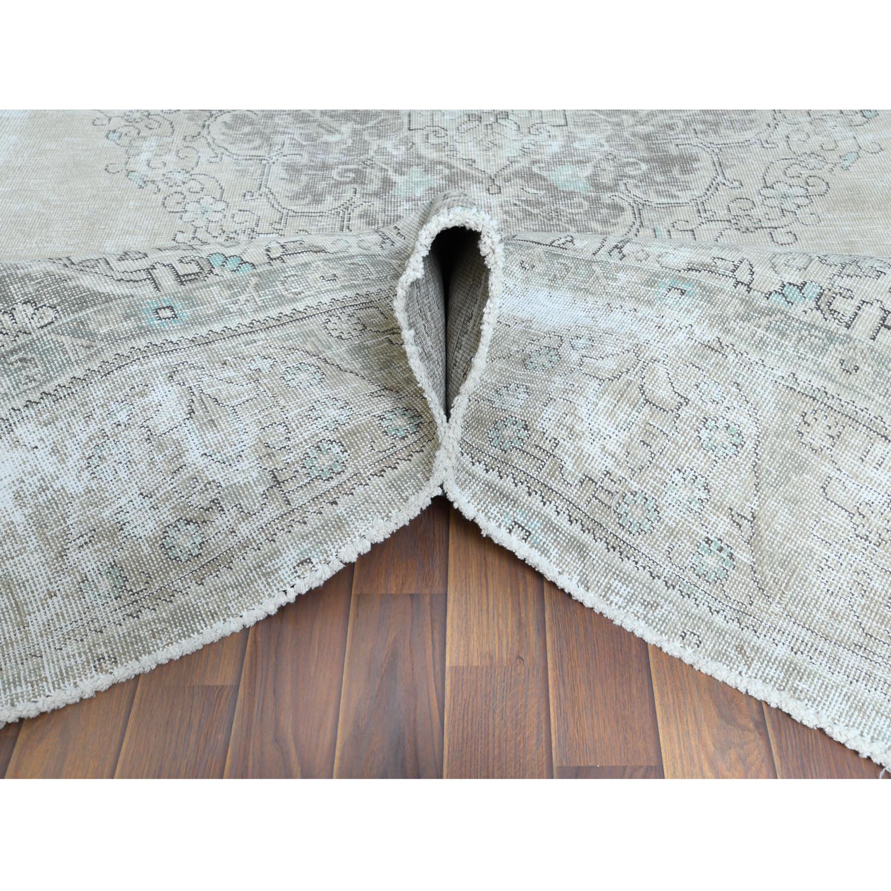 9'8"x12'6" Pure Wool Persian Tabriz Vintage Clean with Some Parts of Wear Beautiful Herbal Wash Ivory Hand Knotted Oriental Rug Sh61216